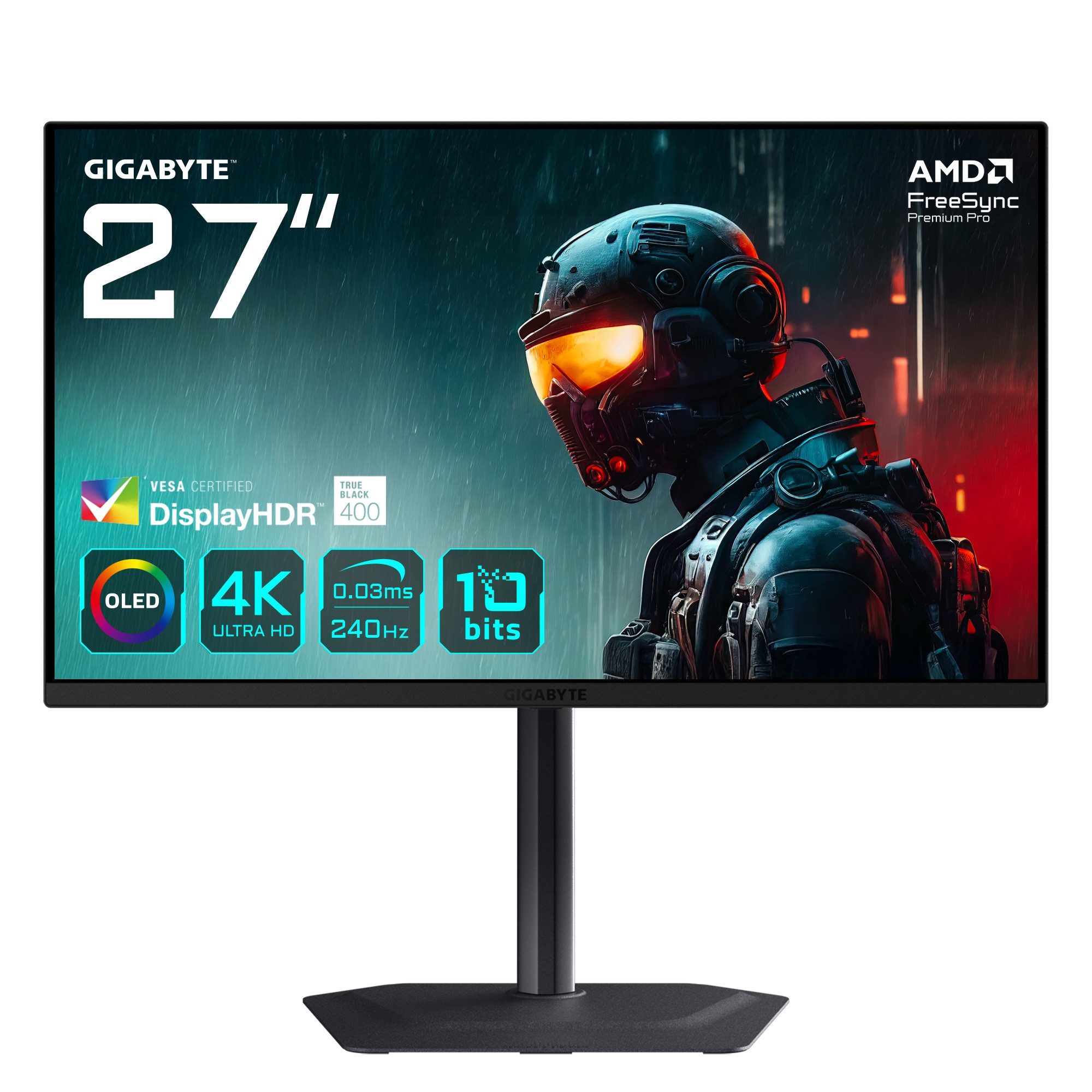 Gigabyte MO27U2 OLED-Monitor (67,7 cm/27 ", 3840 x 2160 px, UHD, 0,03 ms Reaktionszeit, 240 Hz, QD-OLED, dreh-, neig-,schwenk-, höhenverstellbar, Lautsprecher)