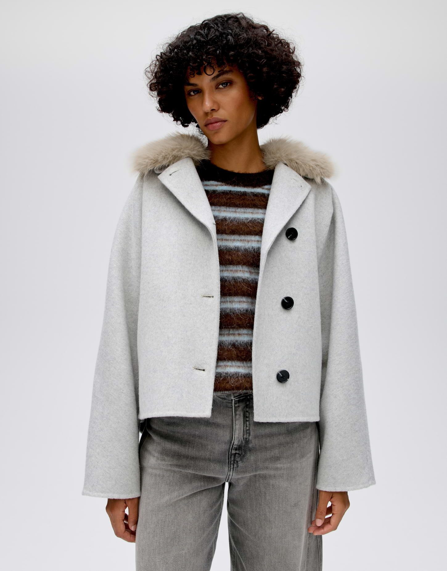OPUS Wolljacke Hafura aus weichem Woll-Mix Gerader Schnitt mit weiten Fledermaürärmeln und Eingrifftaschen