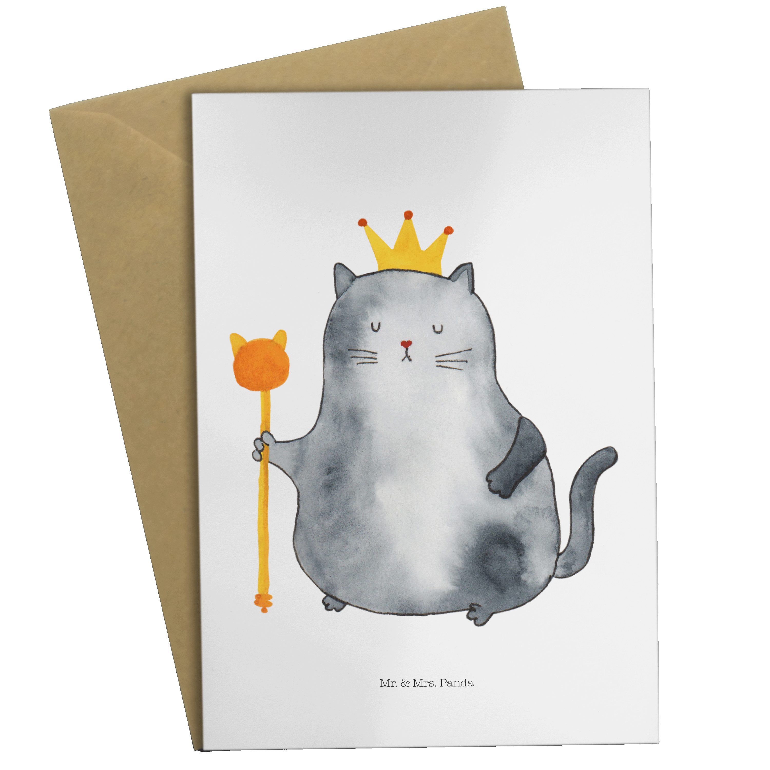 Mr. & Mrs. Panda Grußkarte Katzen Koenig - Weiß - Geschenk, Königin, Katzenprodukte, Geburtstags