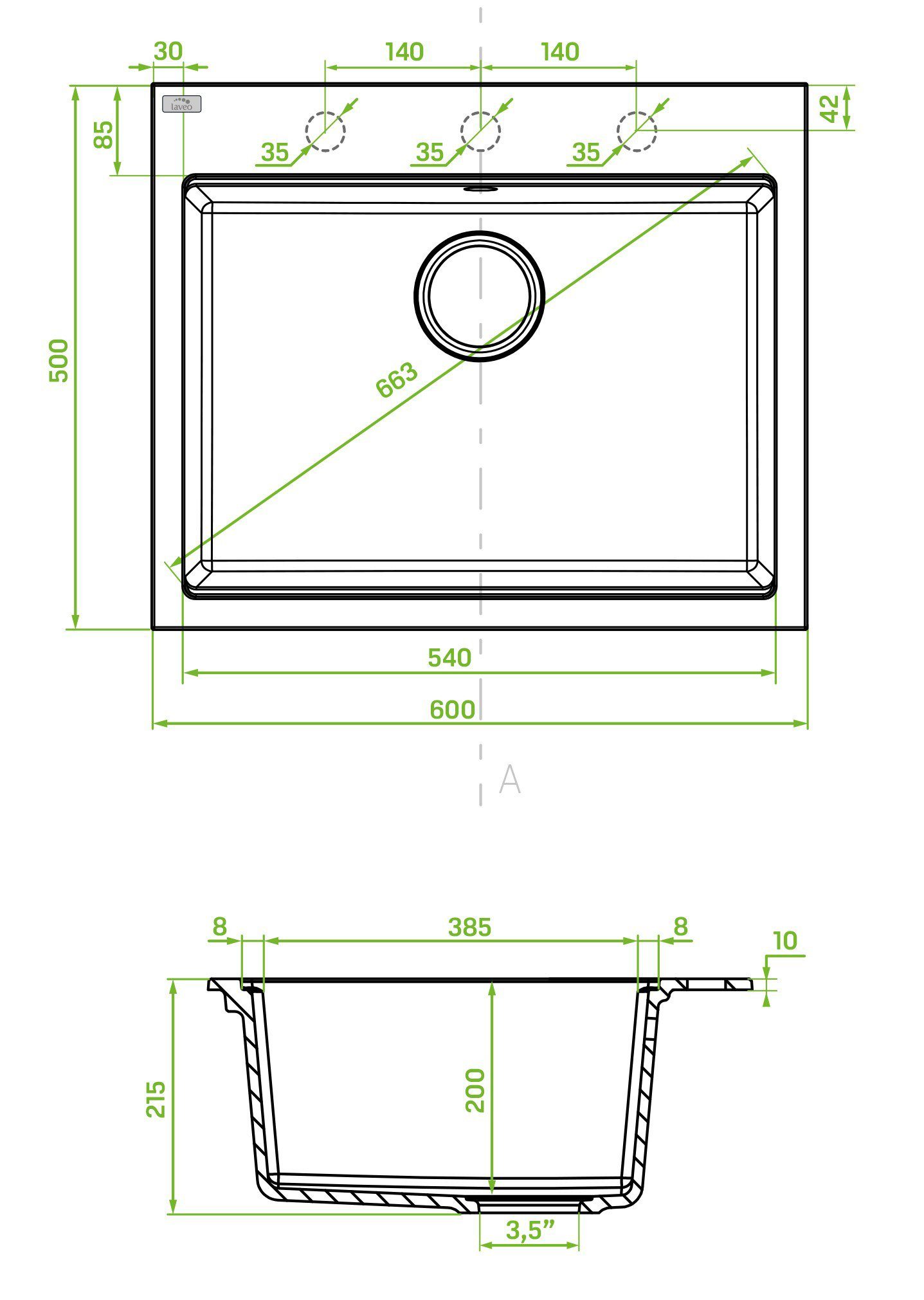 KOLMAN Küchenspüle Einzelbecken Tau Granitspüle, Rechteckig, 50/60 cm, Beige, Space Saving Siphon GRATIS