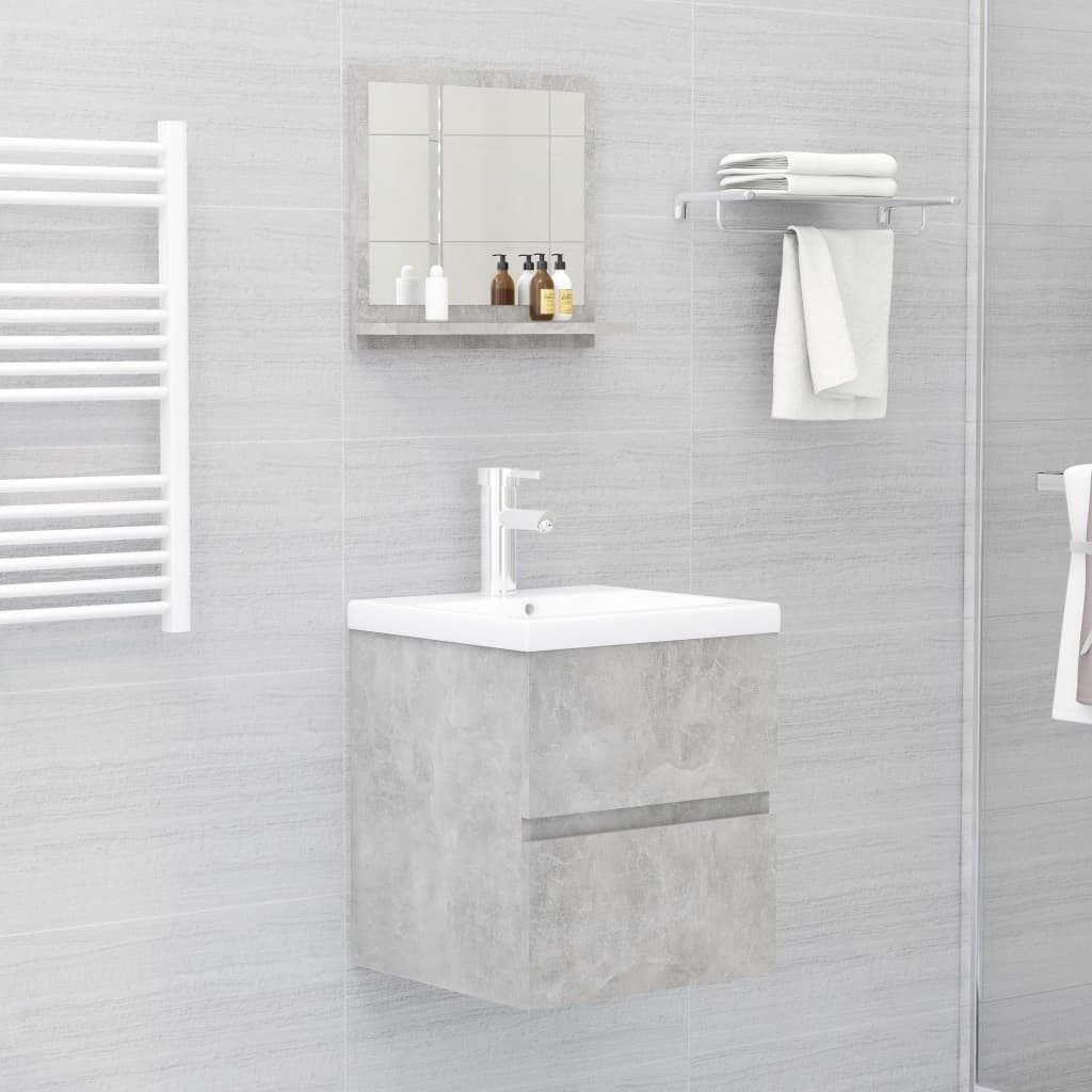 furnicato Wandspiegel Moderner Badspiegel mit Regal 40 x 10,5 x 37 cm Betongrau (1-St), Wandspiegel aus Massivholz mit Ablage für Toilettenartikel im Bad