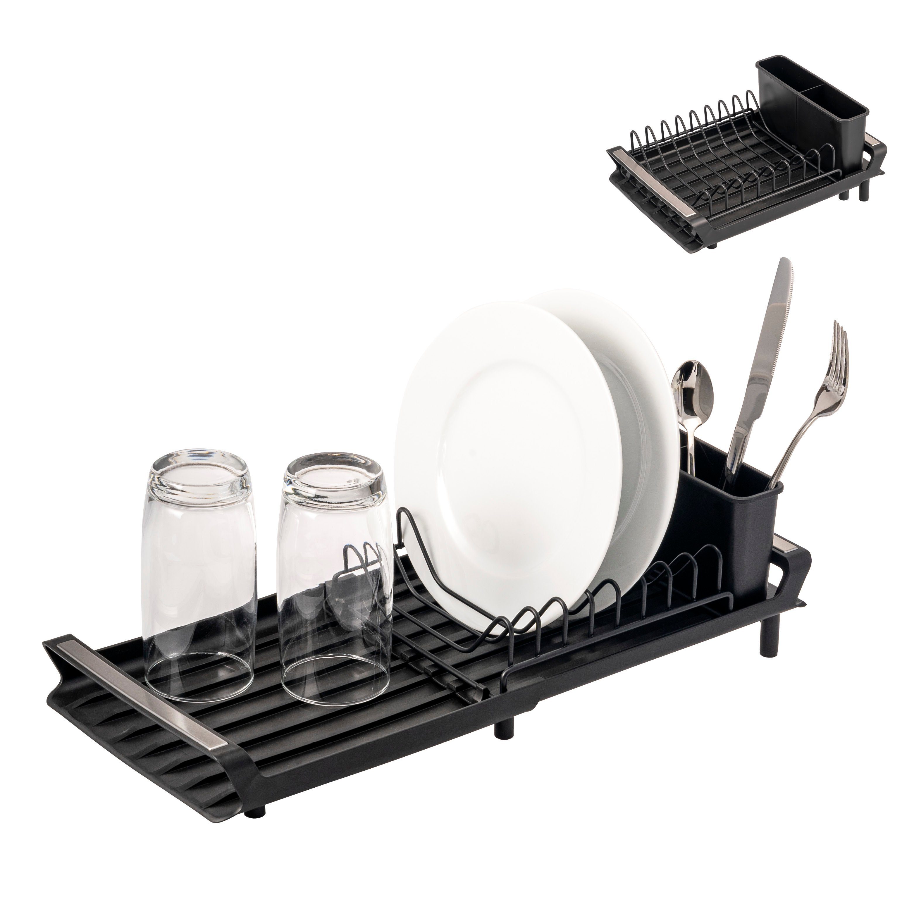 eluno Abtropfwanne Geschirr-Abtropfgestell für 8 Teller, Abtropfständer, ausziehbar