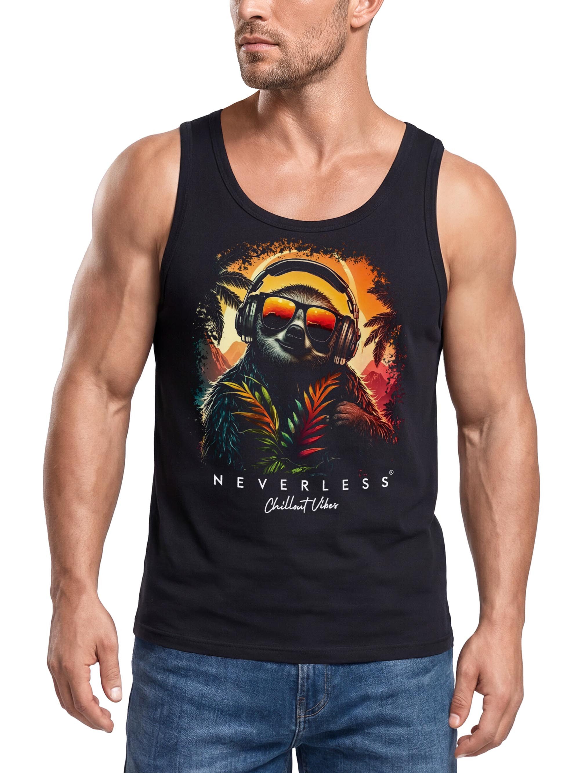 Neverless Tanktop Herren Tank-Top Musik DJ Chill Faultier Print Aufdruck Relax Sommer mit Print