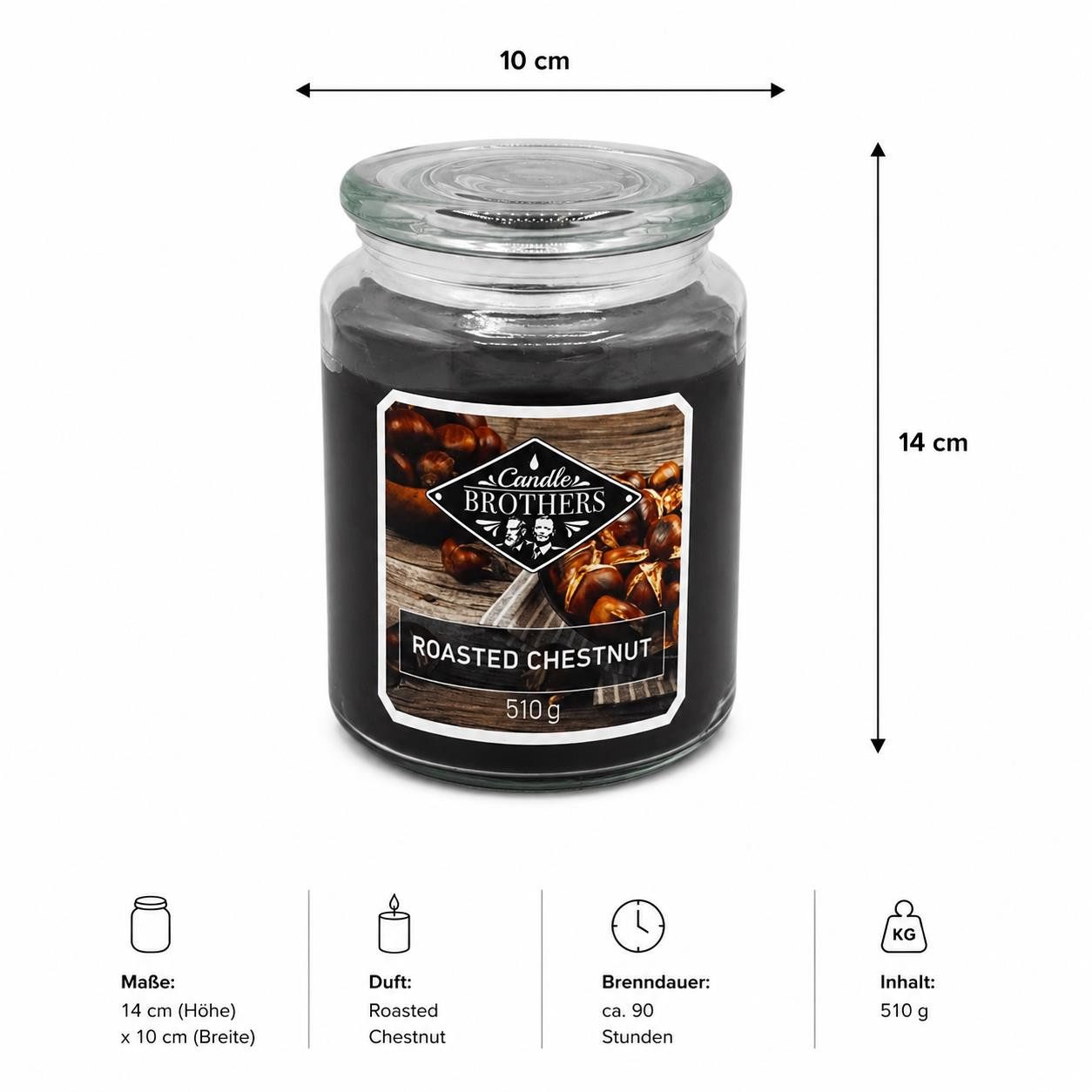 Candle BROTHERS Duftkerze Duftkerze Roasted Chestnut im Glas – 510 g, Geröstete Kastanie, (Einzeln, 1-tlg., Einzeln), lange Brenndauer, intensiver Duft