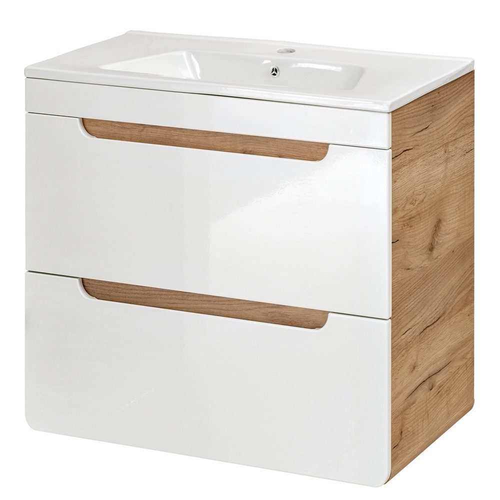Lomadox Waschtisch LUTON-56, weiß mit Wotan Eiche Nb. 61/60,8/46 cm