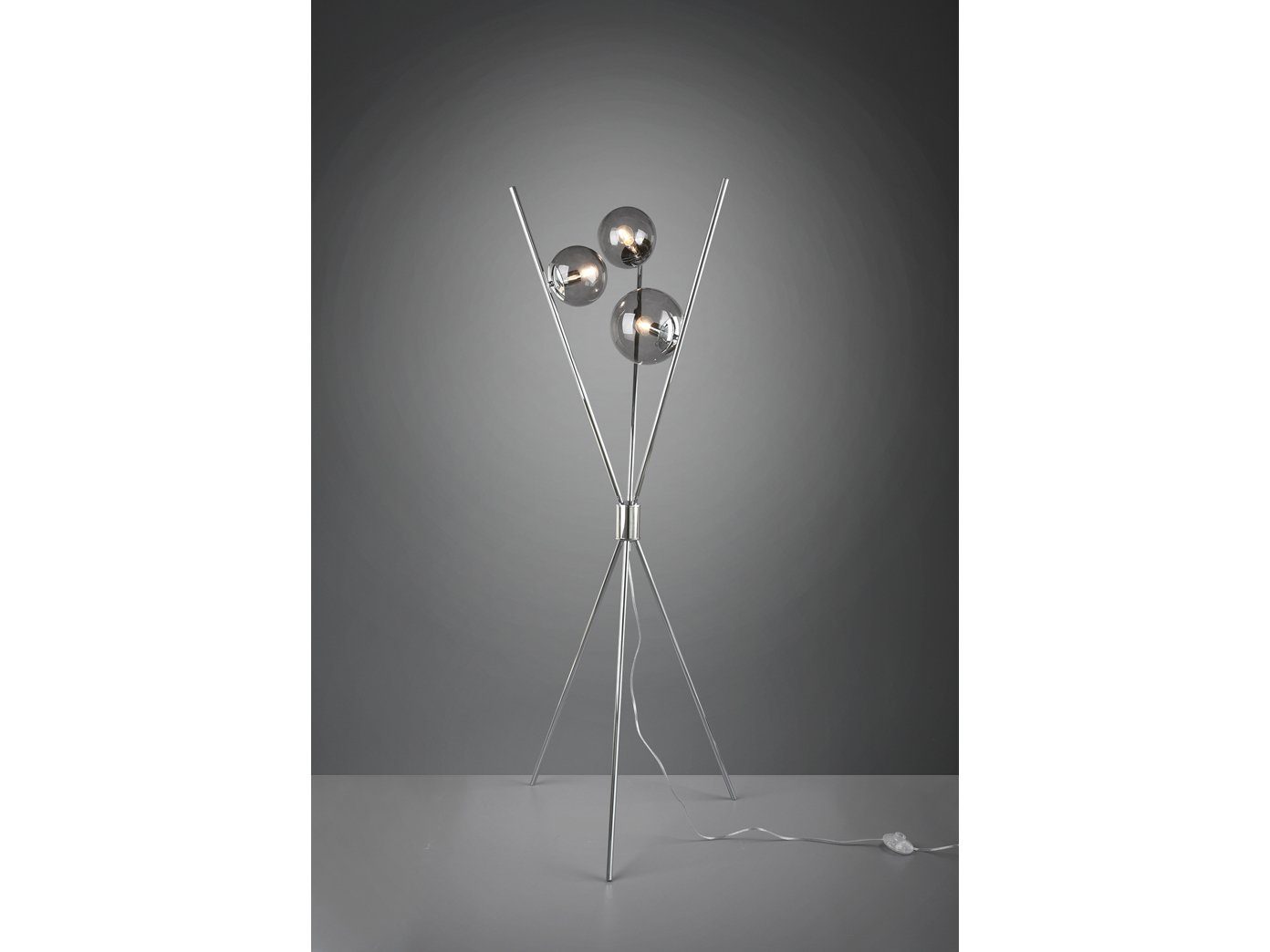 TRIO LED Stehlampe, LED wechselbar, Warmweiß, Tripod ausgefallene moderne  Rauch-Glas-kugel Lampe Dreibein Höhe 156cm
