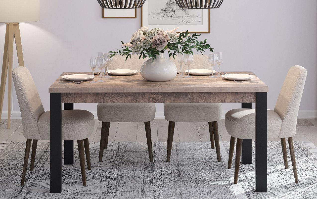Furnhaus Esstisch Esstisch Emile, 160 x 90, Eiche Tabak / Schwarz (no-Set)