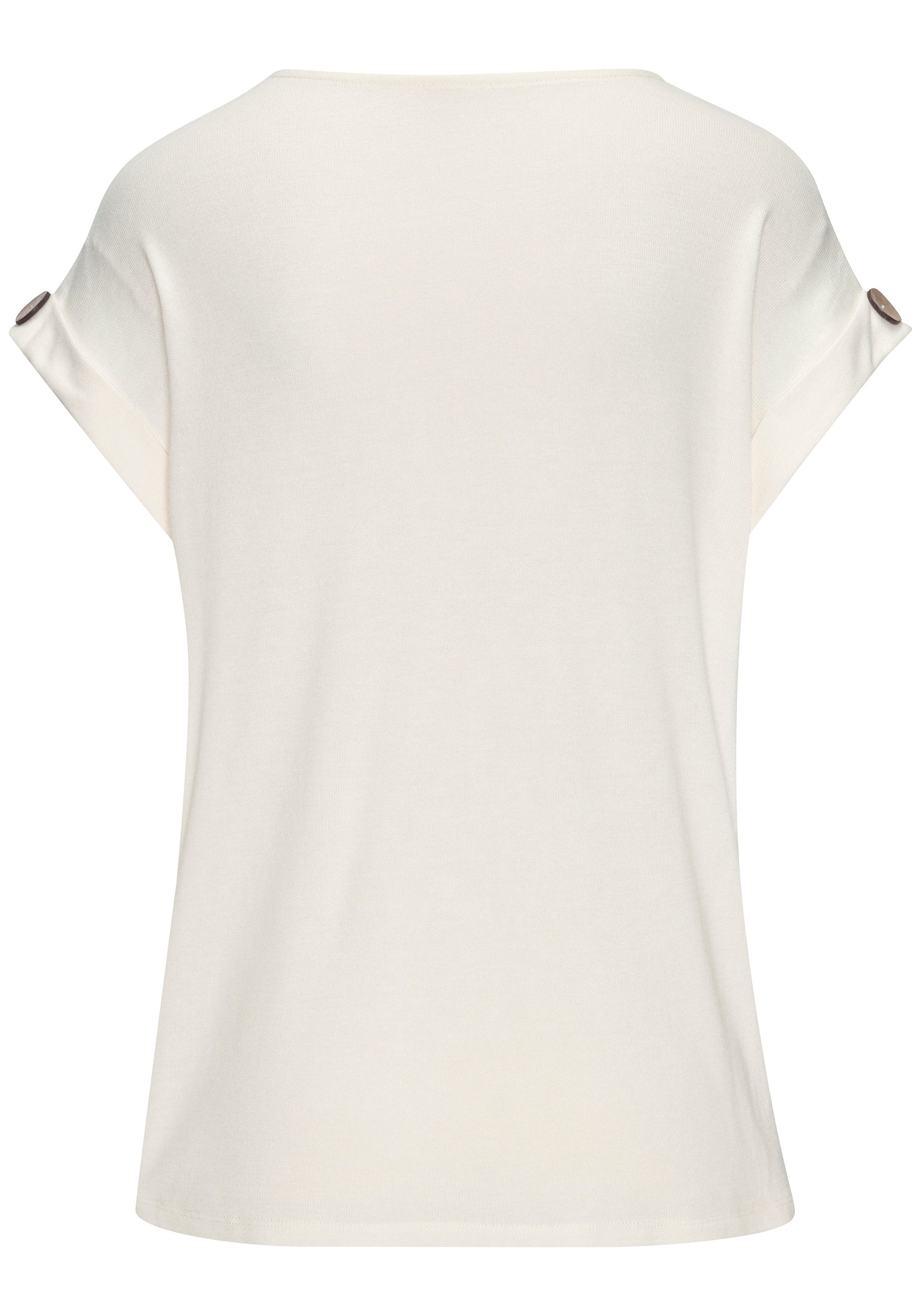 LASCANA Kurzarmshirt mit Knopfdetail am Ärmelabschluss aus weichem Viskose-Feinstrick