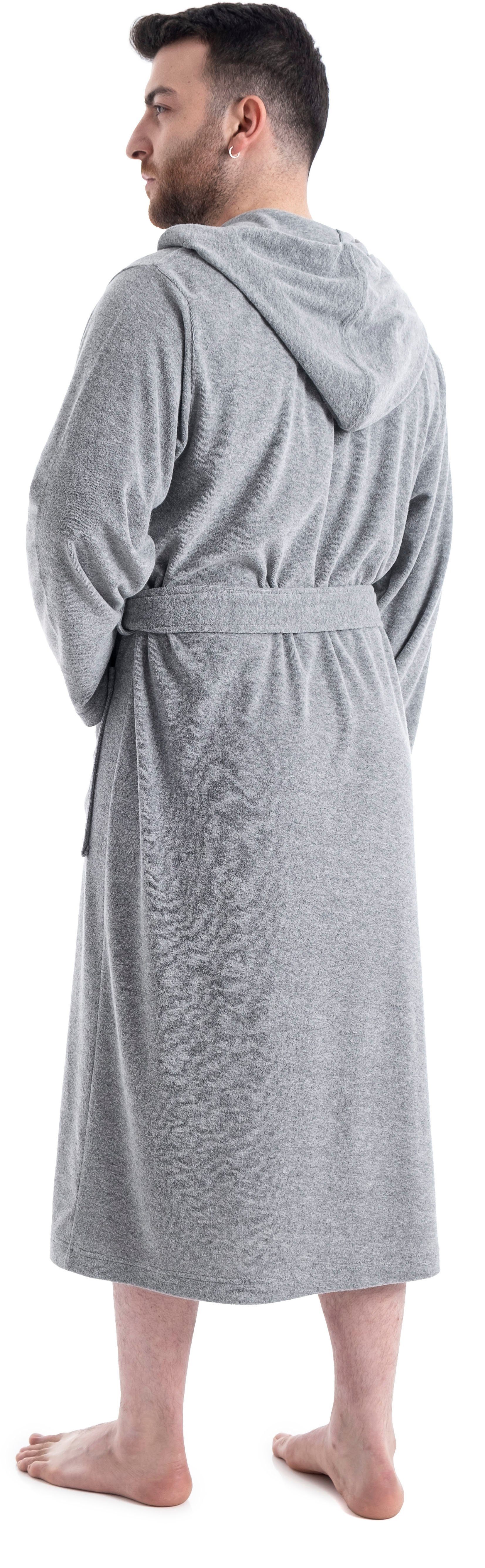 my home Herrenbademantel Nela, ideal für Sauna & Spa, Hotelbademantel, Morgenmantel, Langform, Leichtfrottee, Kapuze, Gürtel, einfarbig, S-4XL, mit Reißverschluss