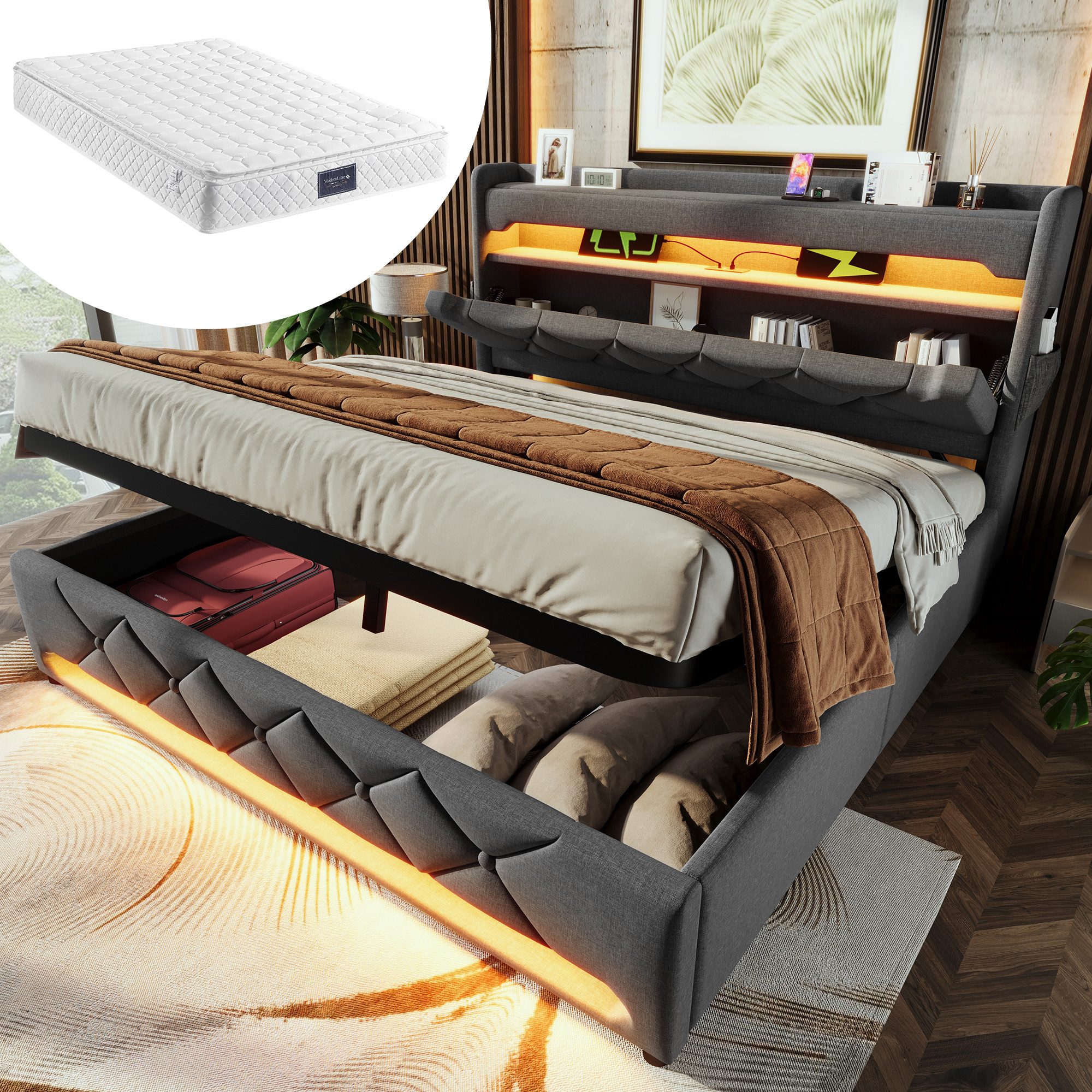 HAUSS SPOLE Polsterbett 160x200, Stauraum Kopfteil günstig online kaufen