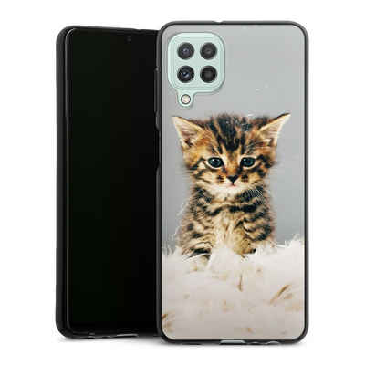 DeinDesign Handyhülle Katze Haustier Feder Kitty, Samsung Galaxy A22 4G Silikon Hülle Bumper Case Handy Schutzhülle