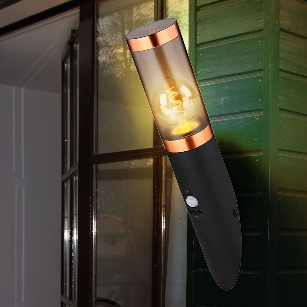 Edelstahl etc-shop Wandleuchte Fackel inklusive, nicht mit Leuchtmittel Außen-Wandleuchte, Bewegungsmelder Außenwandlampe