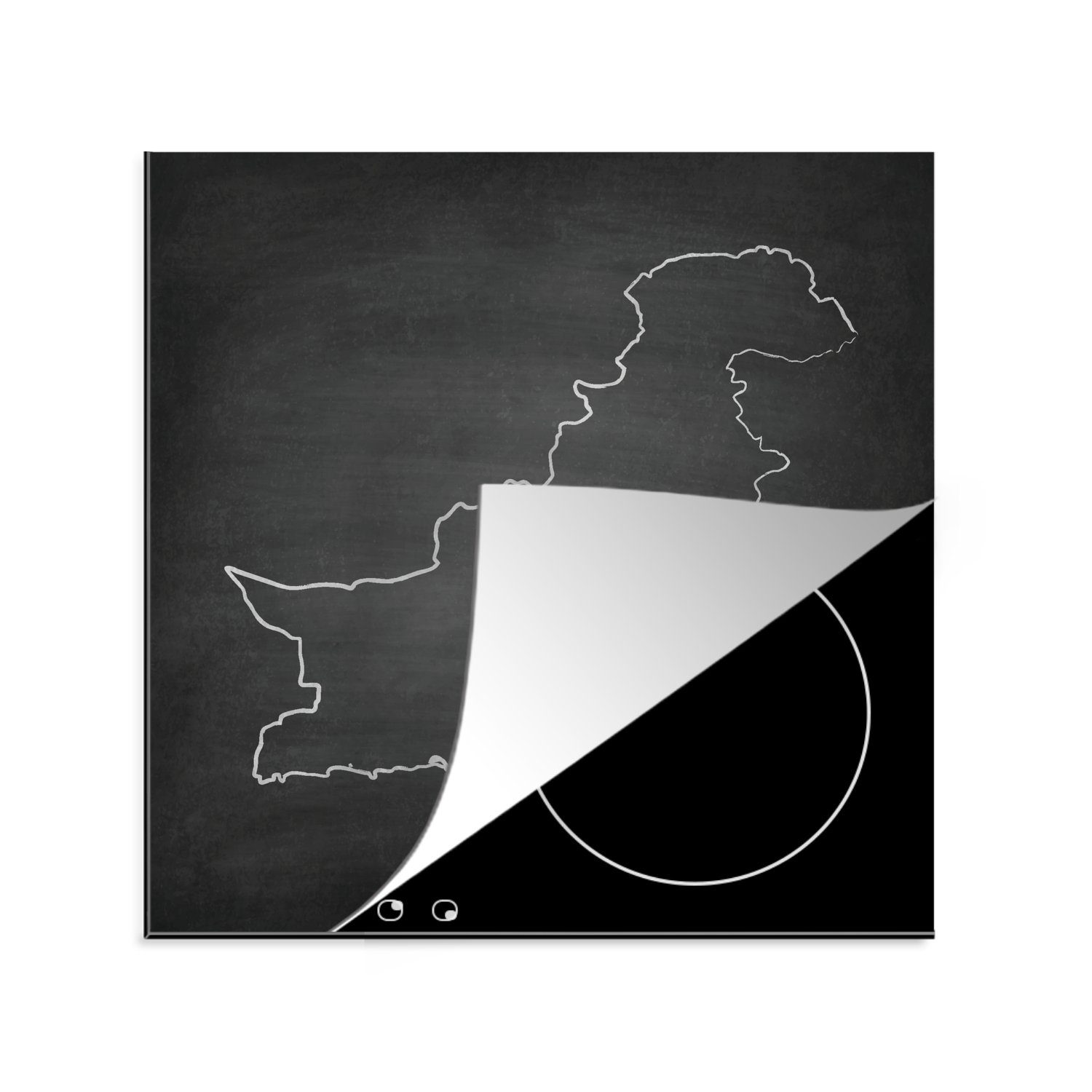 MuchoWow Herdblende-/Abdeckplatte Illustration der Karte Pakistans auf einer Kreidetafel, Vinyl, (1 tlg), 78x78 cm, Ceranfeldabdeckung, Arbeitsplatte für küche