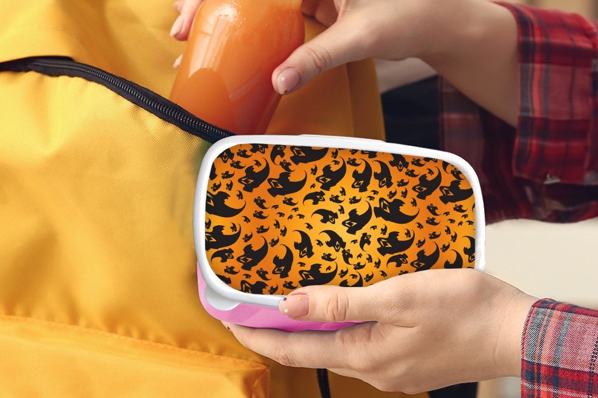 für Muster, Erwachsene, Brotbox MuchoWow Mädchen, - Orange (2-tlg), - Halloween Lunchbox Kunststoff Brotdose Kinder, rosa Kunststoff, Snackbox,