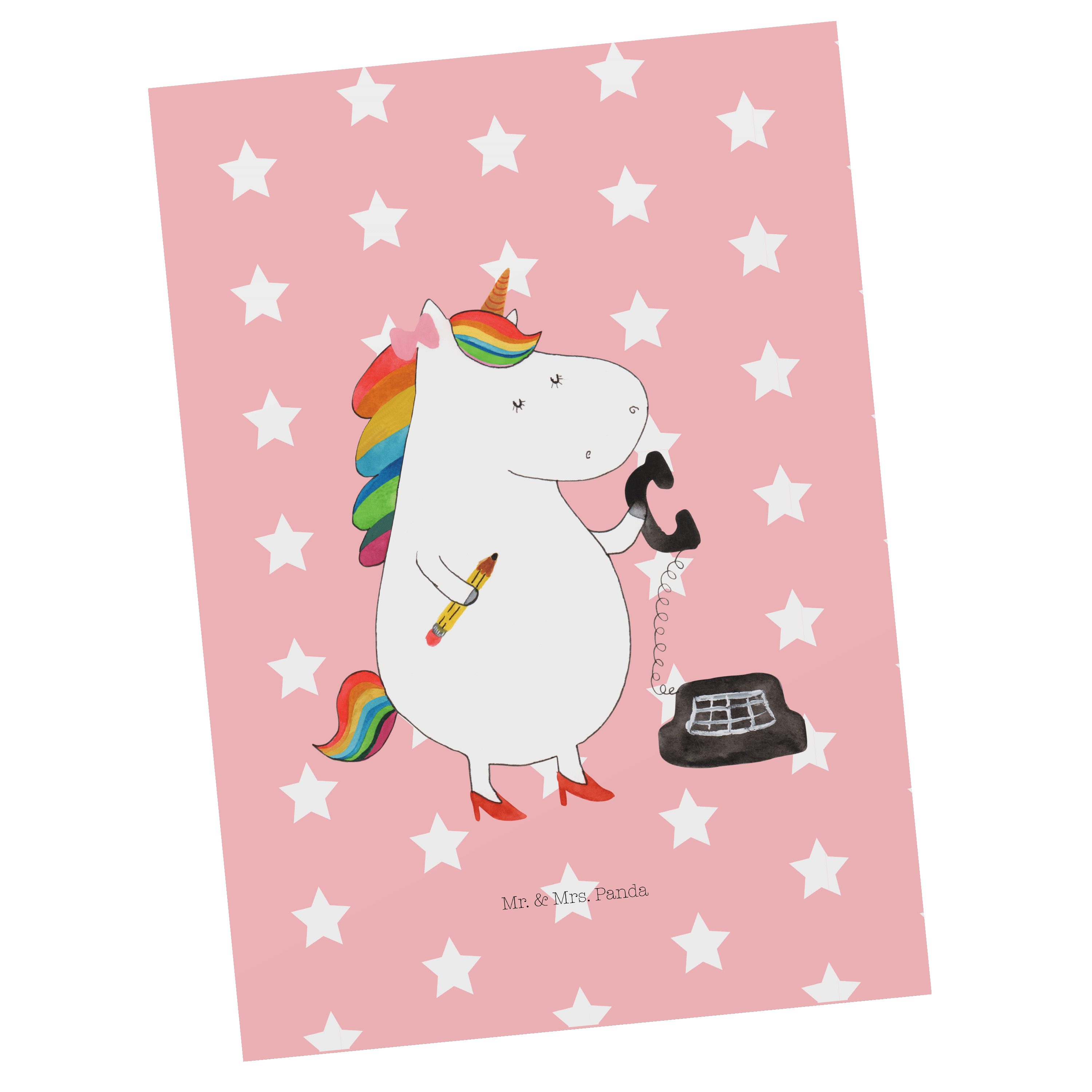 Mr. & Mrs. Panda Postkarte Einhorn Sekretärin - Rot Pastell - Geschenk, Bürokraft, Pegasus, Einl