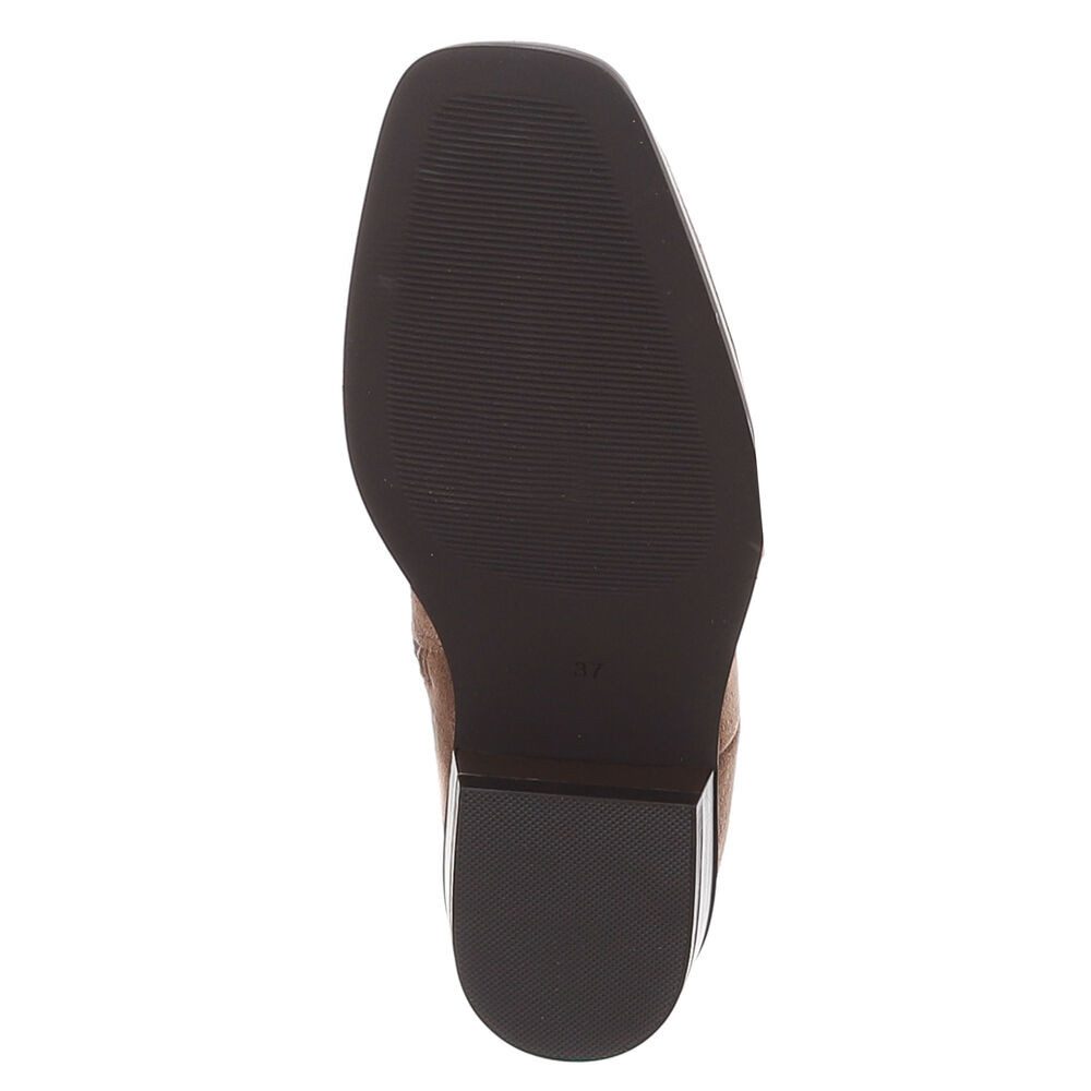 Ital-Design Damen Kniehoher Stiefel mit Blockabsatz, elegant Stiefel (92125636) Blockabsatz Flache Stiefel in Hellbraun