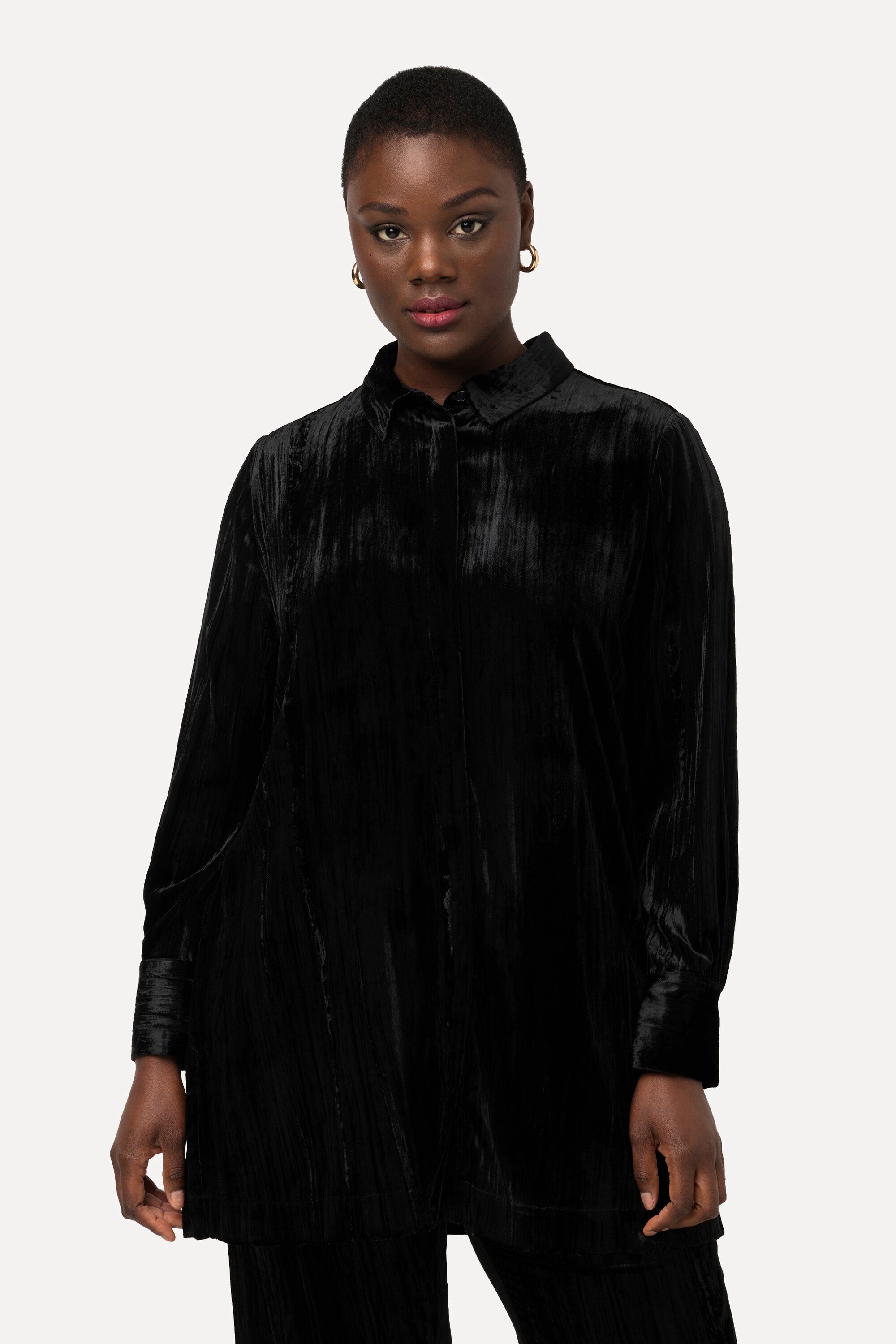 Hemdbluse Samt-Hemdbluse Crashsamt Hemdkragen Langarm