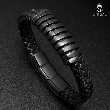 UNIQAL.de Lederarmband Lederarmband Herren "BLACK COBRA" Geflochten (Edelstahl, Echtleder, Casual Style, Handgefertigt in Deutschland), Designed in Germany