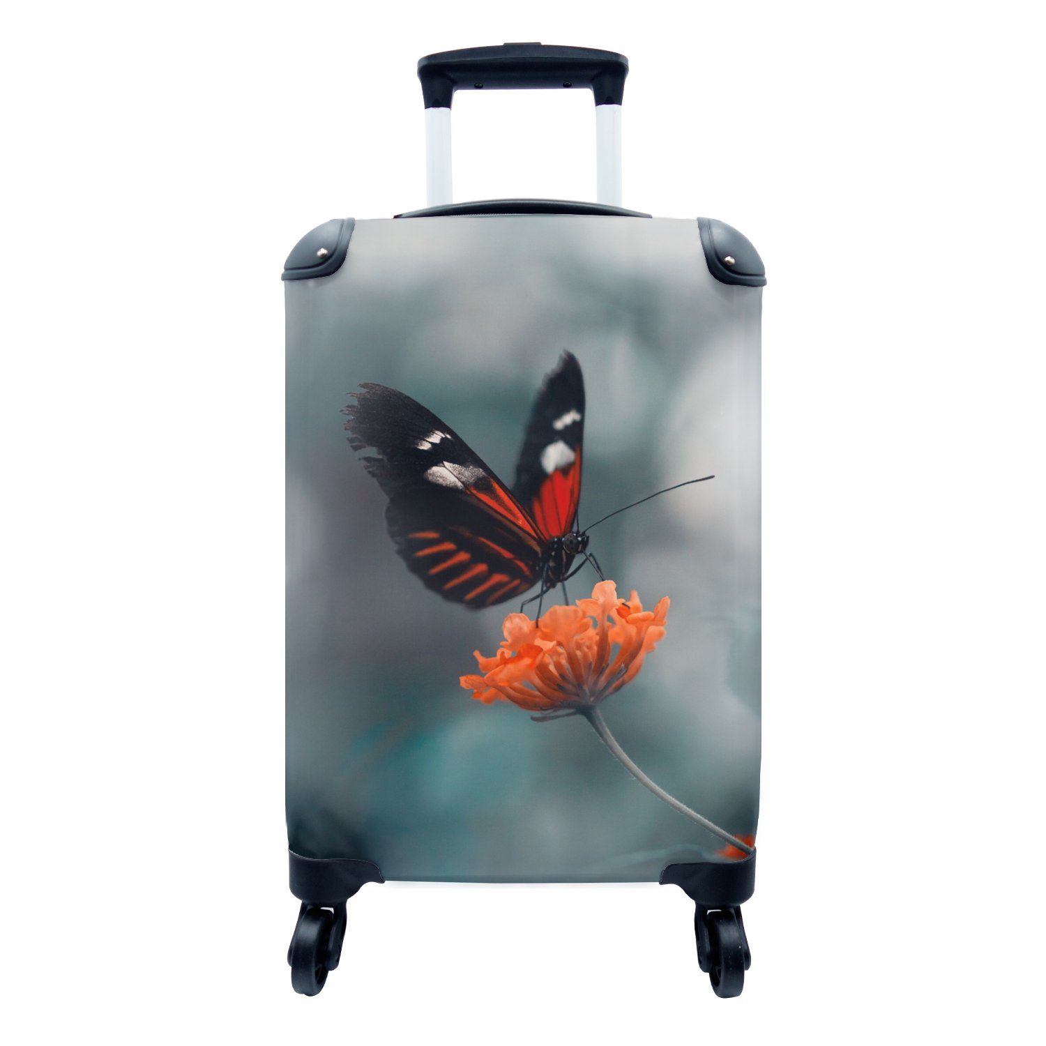 MuchoWow Handgepäckkoffer Schmetterling - Blume - Insekt, 4 Rollen, Reisetasche mit rollen, Handgepäck für Ferien, Trolley, Reisekoffer