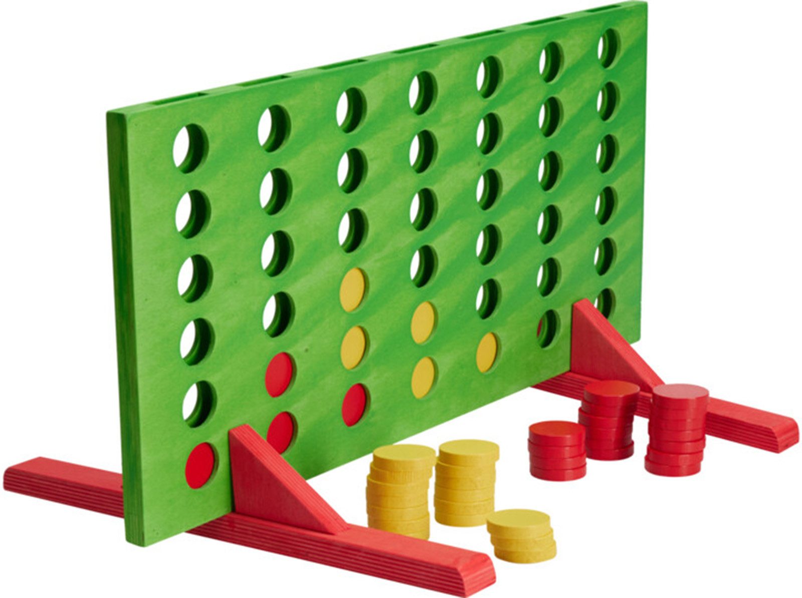 Koopman Spiel Vier in einer Reihe Spielzeug Kinderspiel Holz 55,5 x 6 x 28 cm, Strategiespiel, XL-Format, Grün / Rot / Gelb, Holzspiel, Kinder, Standsicher