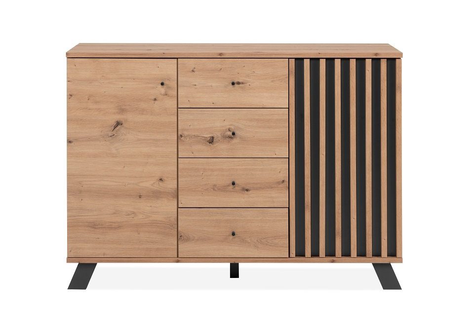 Finori Sideboard Kommode Sideboard Medan, mit 3D-Lamellen, Artisan Eiche / anthrazit