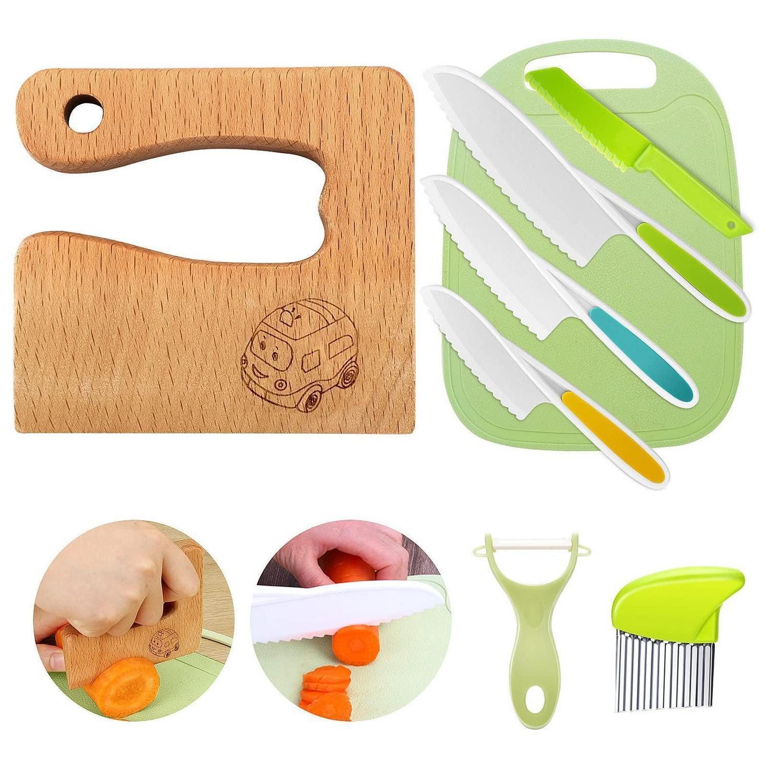LuxusKollektion Kinderbesteck Kindermesser Holzmesser Set Montessori BPAfrei 8pc Kindermesser Set