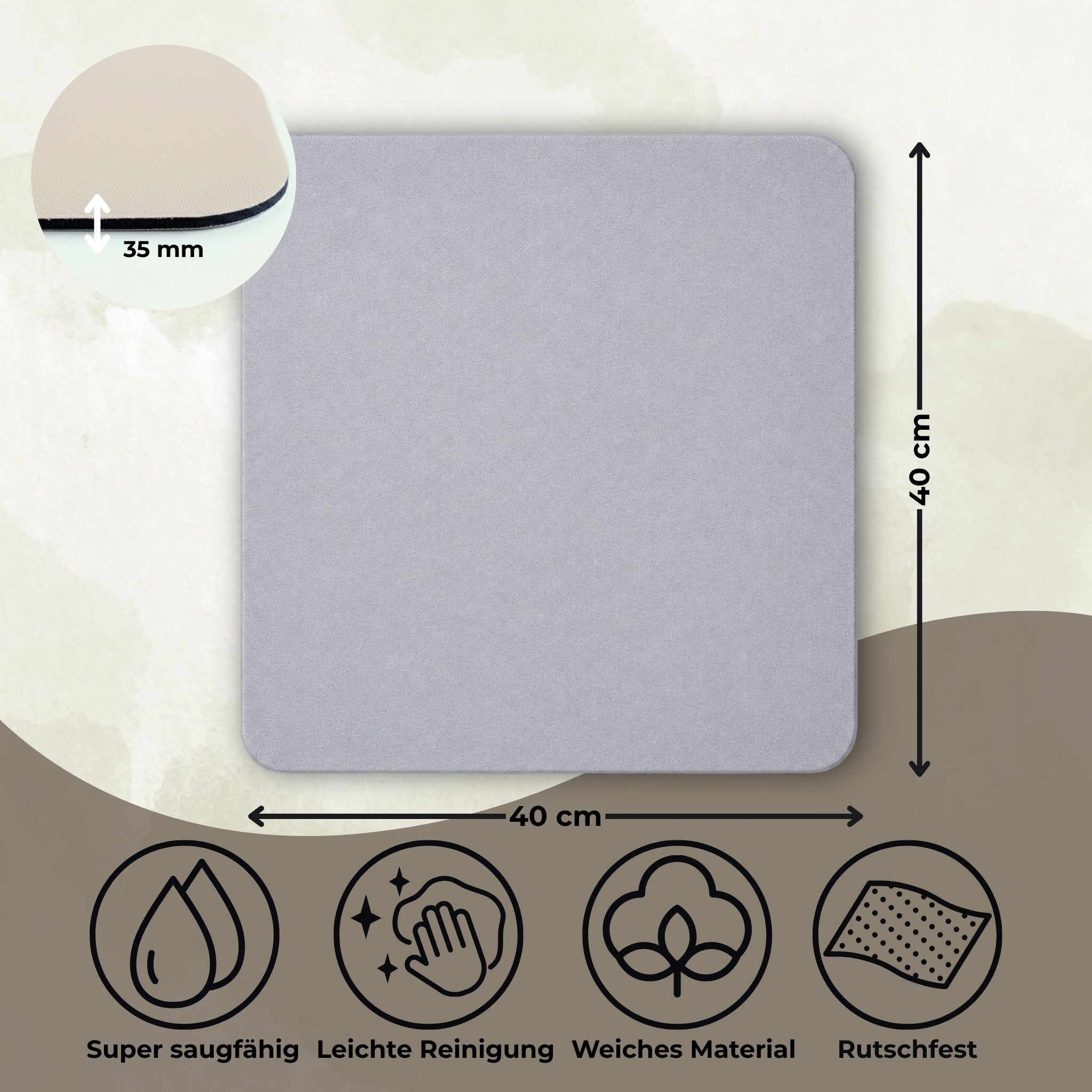 matches21 HOME & HOBBY Abtropfmatte Geschirr Abtropfmatte, in grau-beige 40x40 cm, Saugstarke Spülmatte & Kaffeematte Leder-Optik