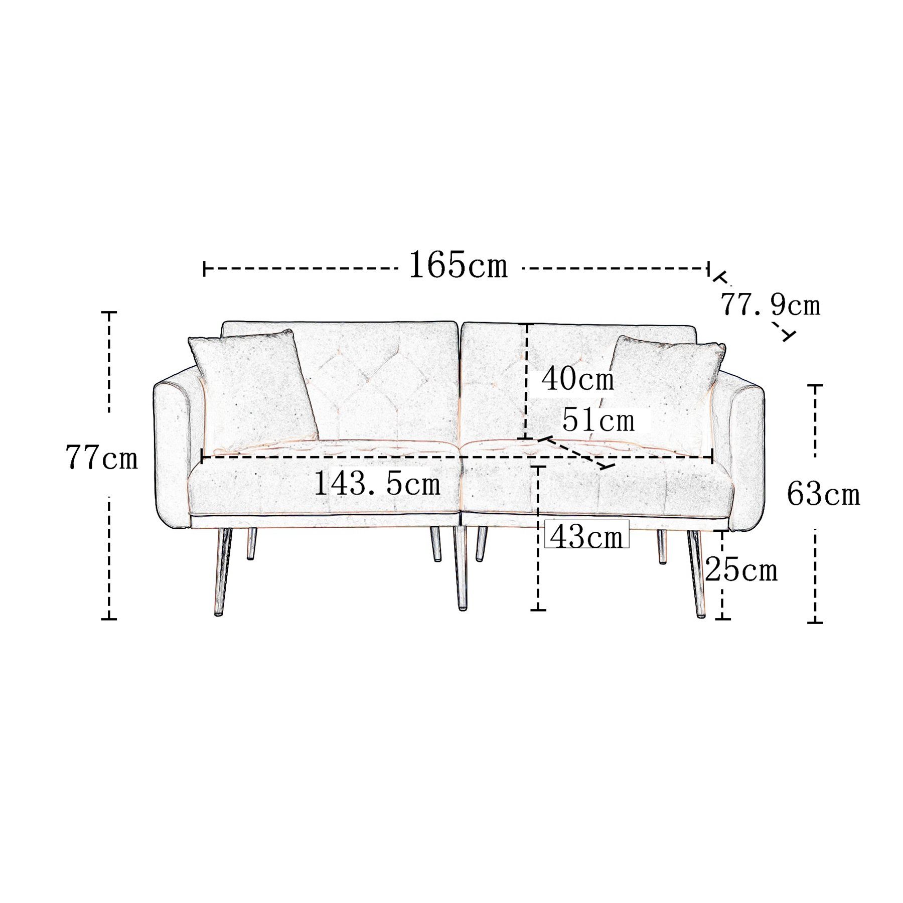 Samtsofa, verstellbare Doppelsofa, umwandelbar Celya Sofa Weiß Rückenlehne,