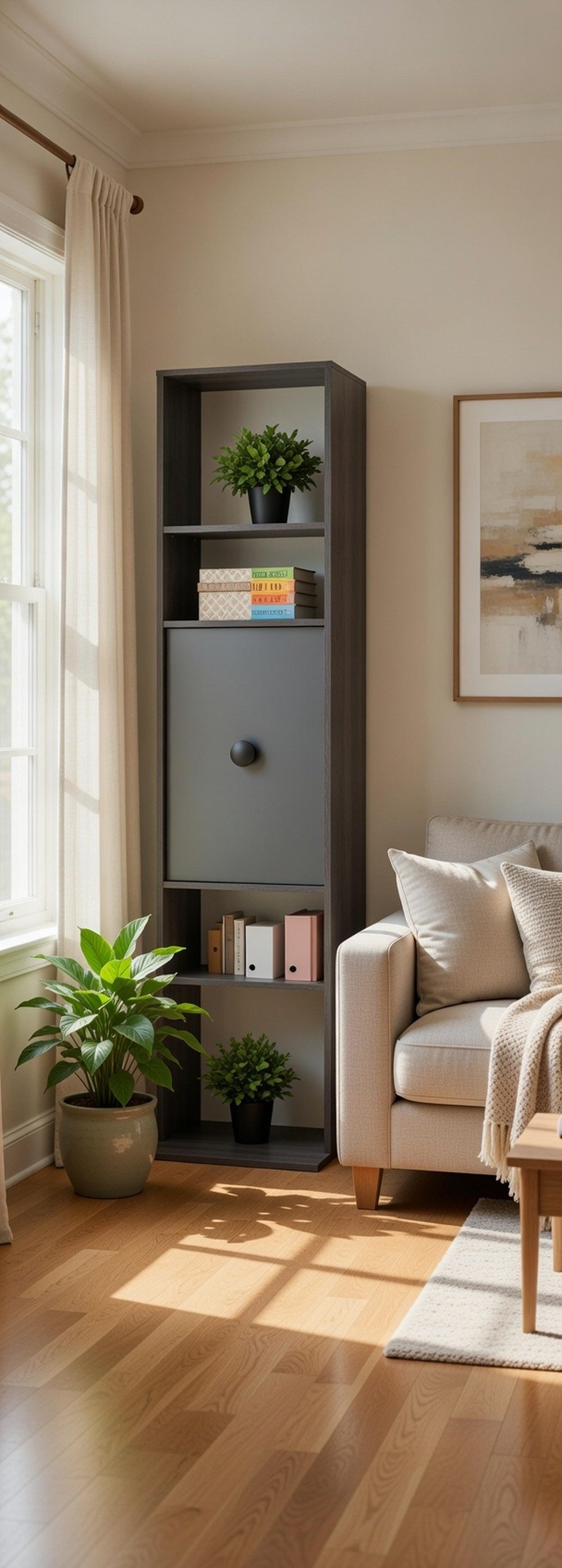 Xlmoebel Bücherwand Elegantes Bücherregal aus Holz und Metall in Grau mit 4 Fächern, 1-tlg., Made in Europa