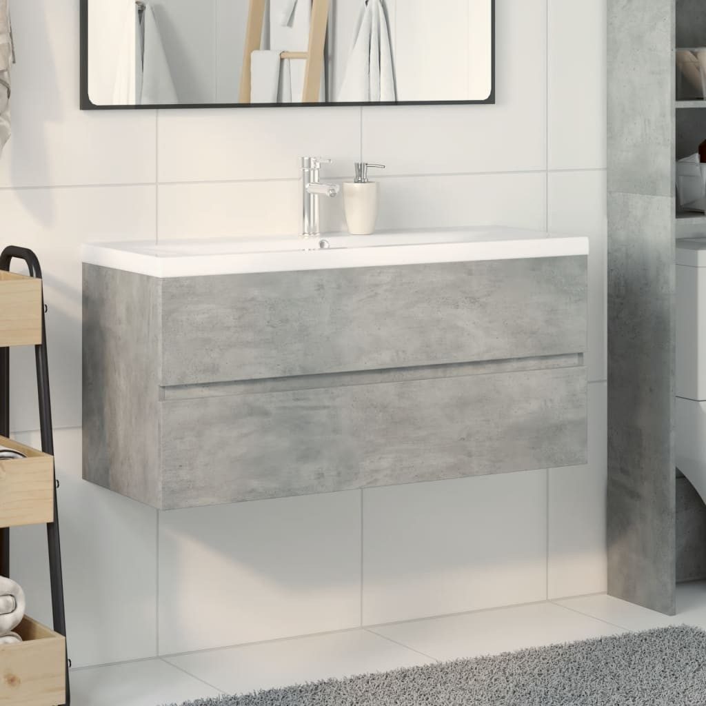 vidaXL Badezimmer-Set 2-tlg. Badmöbel-Set Betongrau Holzwerkstoff, (1-St)
