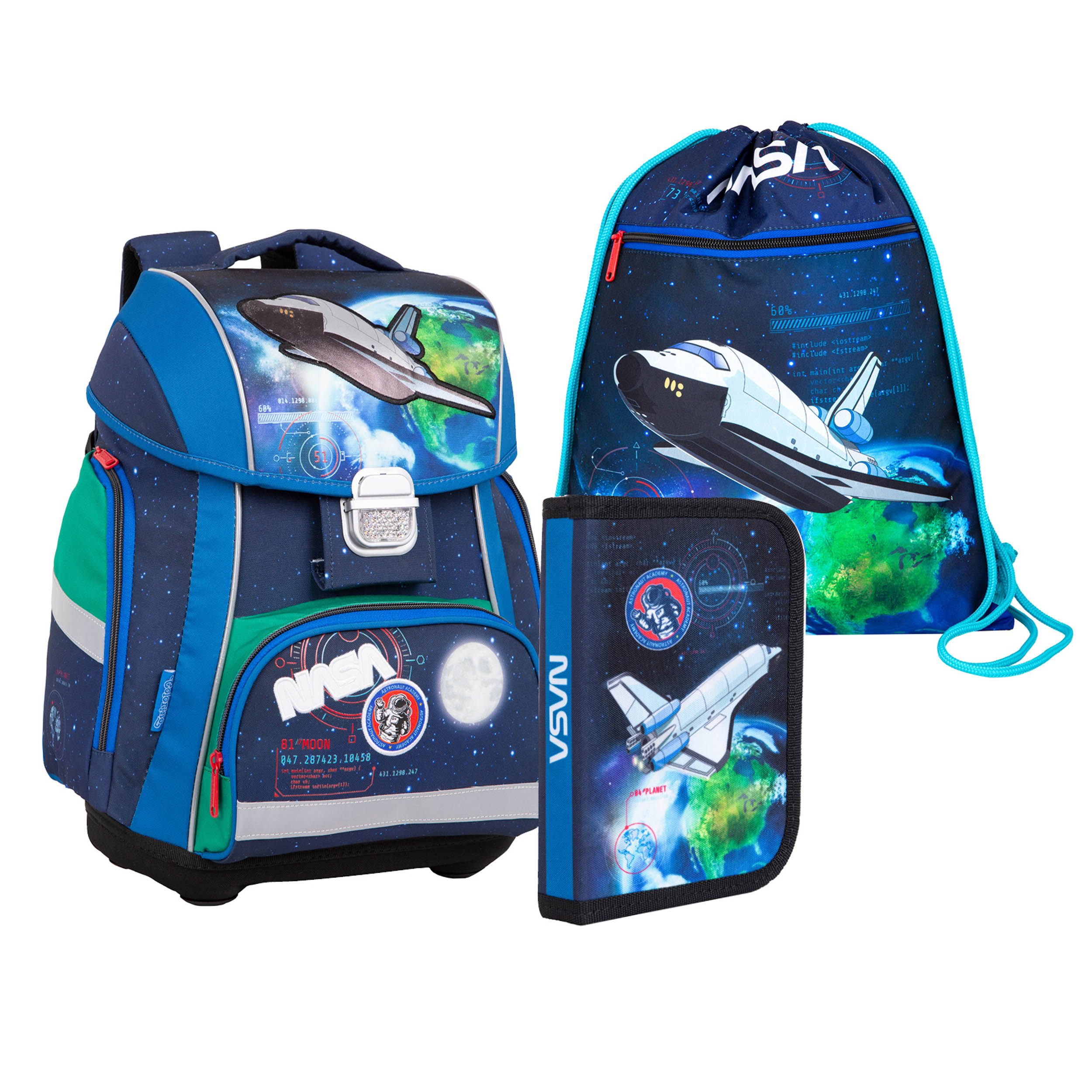 CoolPack Schulranzen CoolPack Schulranzen Nasa COLORINO mit Turnbeutel und Federmäppchen Se
