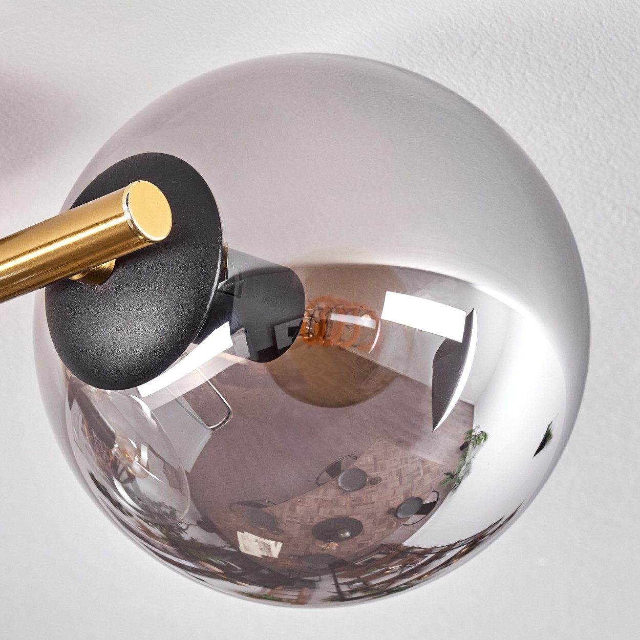 hofstein Deckenleuchte Deckenlampe aus Metall/Glas in Schwarz/Gold/Rauch/Bernstein/Klar, ohne Leuchtmittel, Leuchte im Retro/Vintage-Design mit Glasschirm (15 cm), 3 x E14