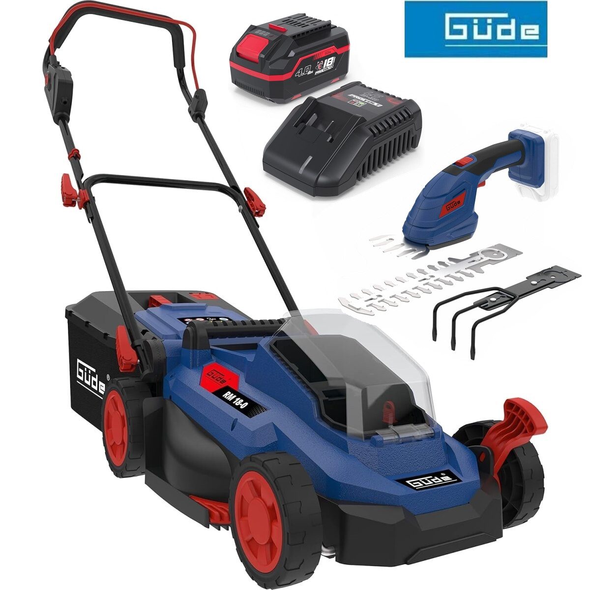 Güde Akkurasenmäher City Rasenmäher RM 18/33 18V, 33 cm Gras, Strauchschere, Akku 4.0 Ah
