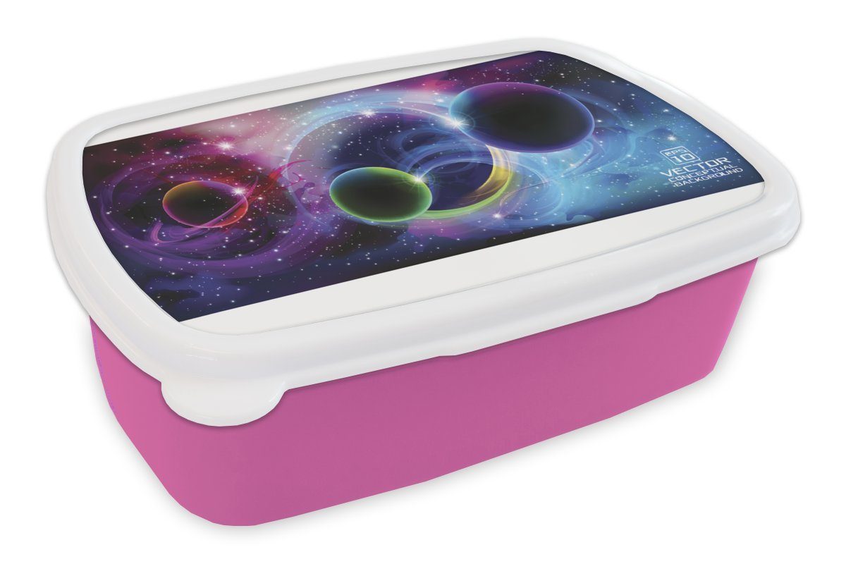 Kinder, Snackbox, Erwachsene, (2-tlg), Lunchbox vielen und Brotbox Planeten, Eine Universums des rosa Kunststoff, für Illustration Brotdose MuchoWow mit Sternen Mädchen, Kunststoff