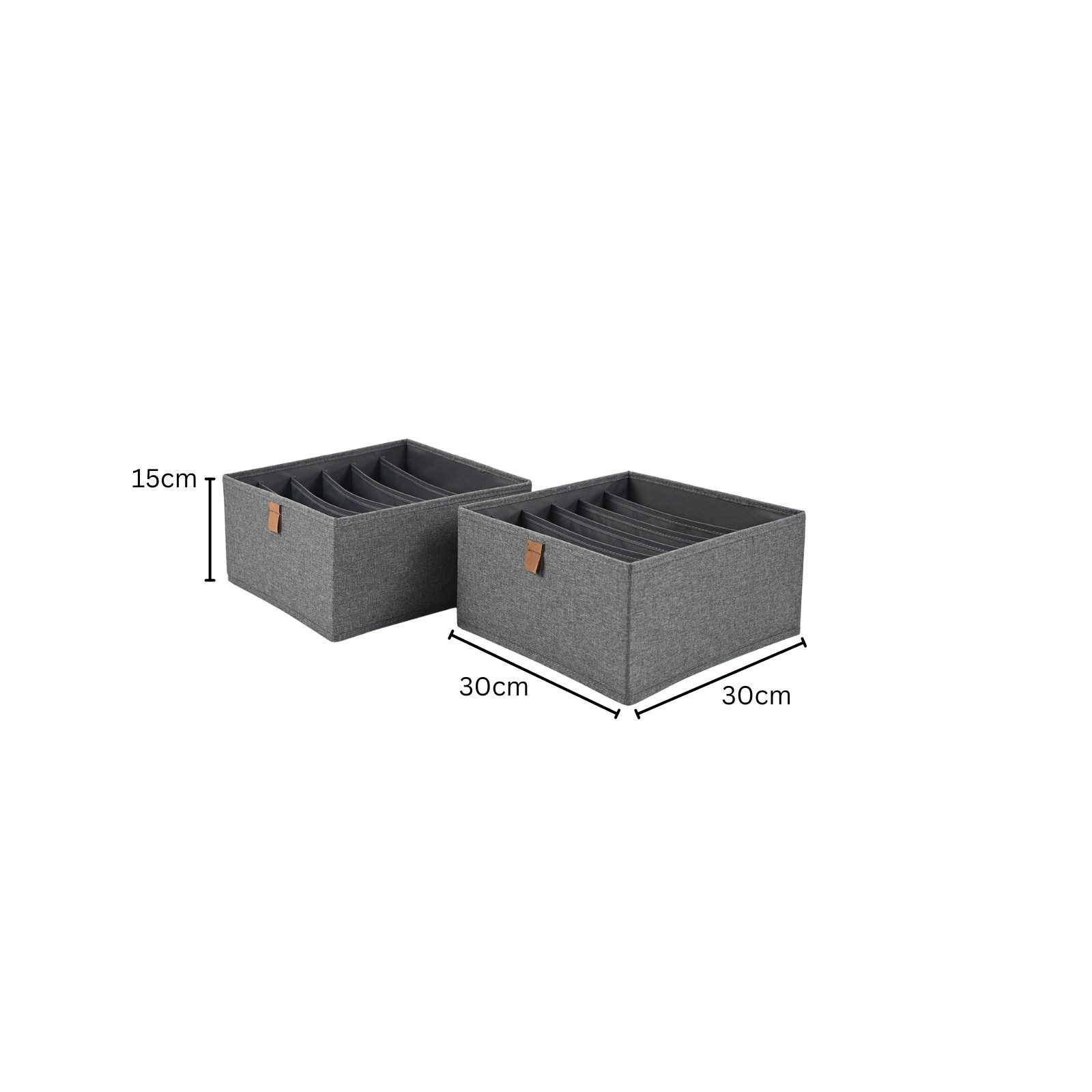 hausleben Organizer Box 2er Set – 6 Fächer je Box, Faltbare Aufbewahrungsbox aus Stoff 30x30x15cm