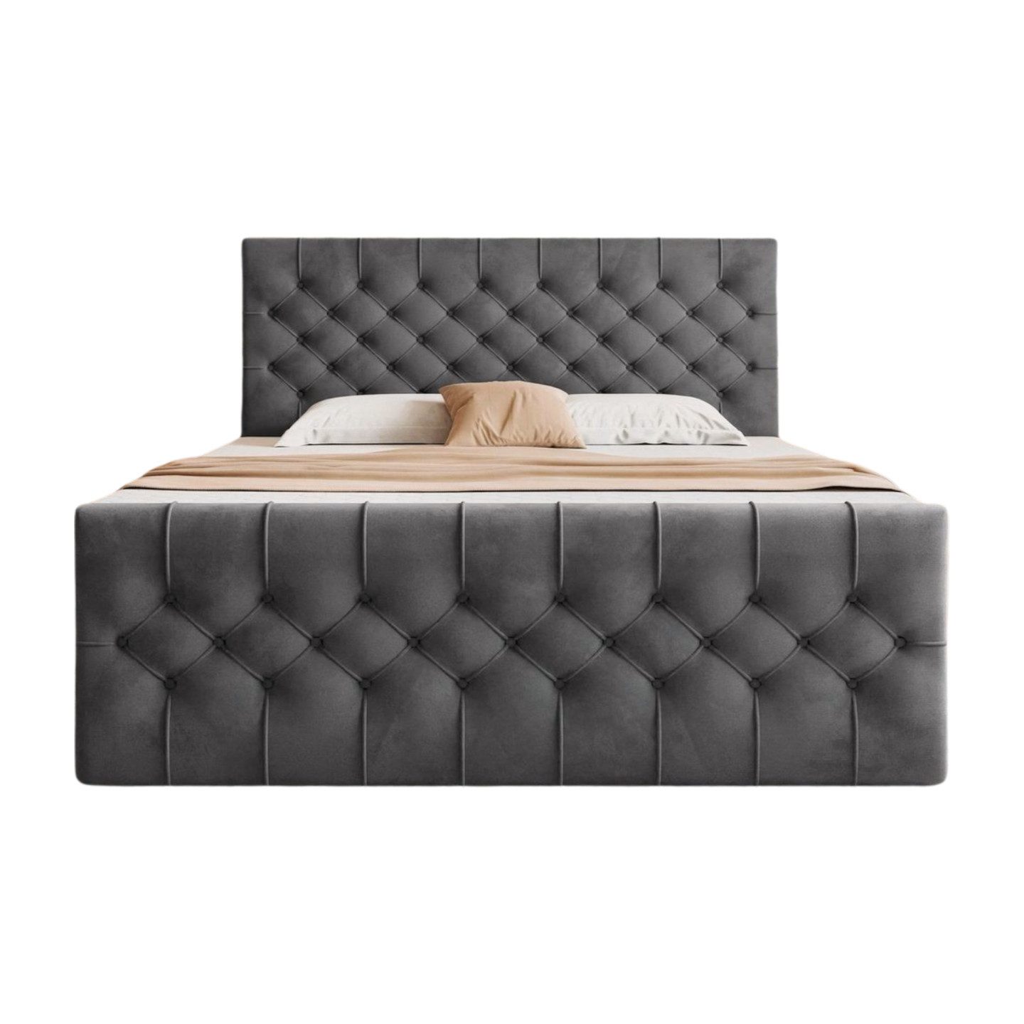 Goldstoff Boxspringbett TAURIEL mit Zwei Bettkasten günstig online kaufen