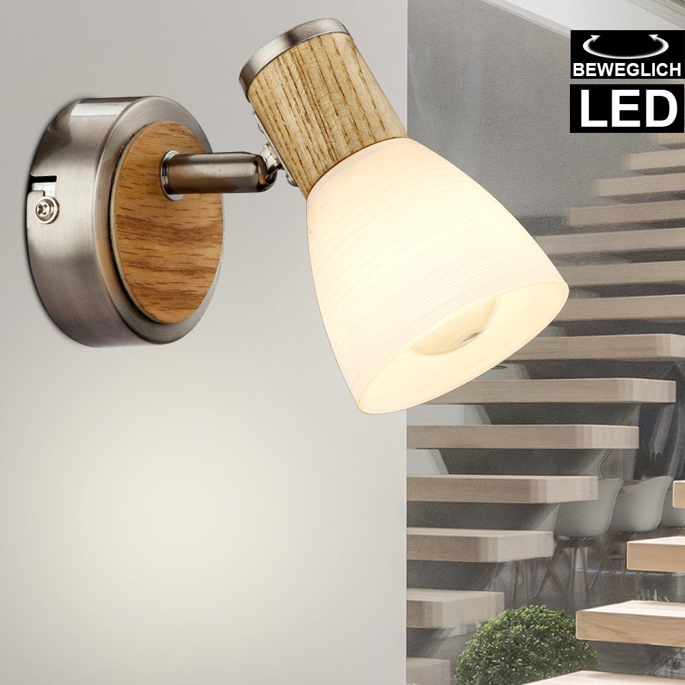 etc-shop LED Wandleuchte, Glas Spot Schlaf Strahler im- Lampe Holz Wand Zimmer Wohn inklusive, verstellbar Leuchtmittel Warmweiß