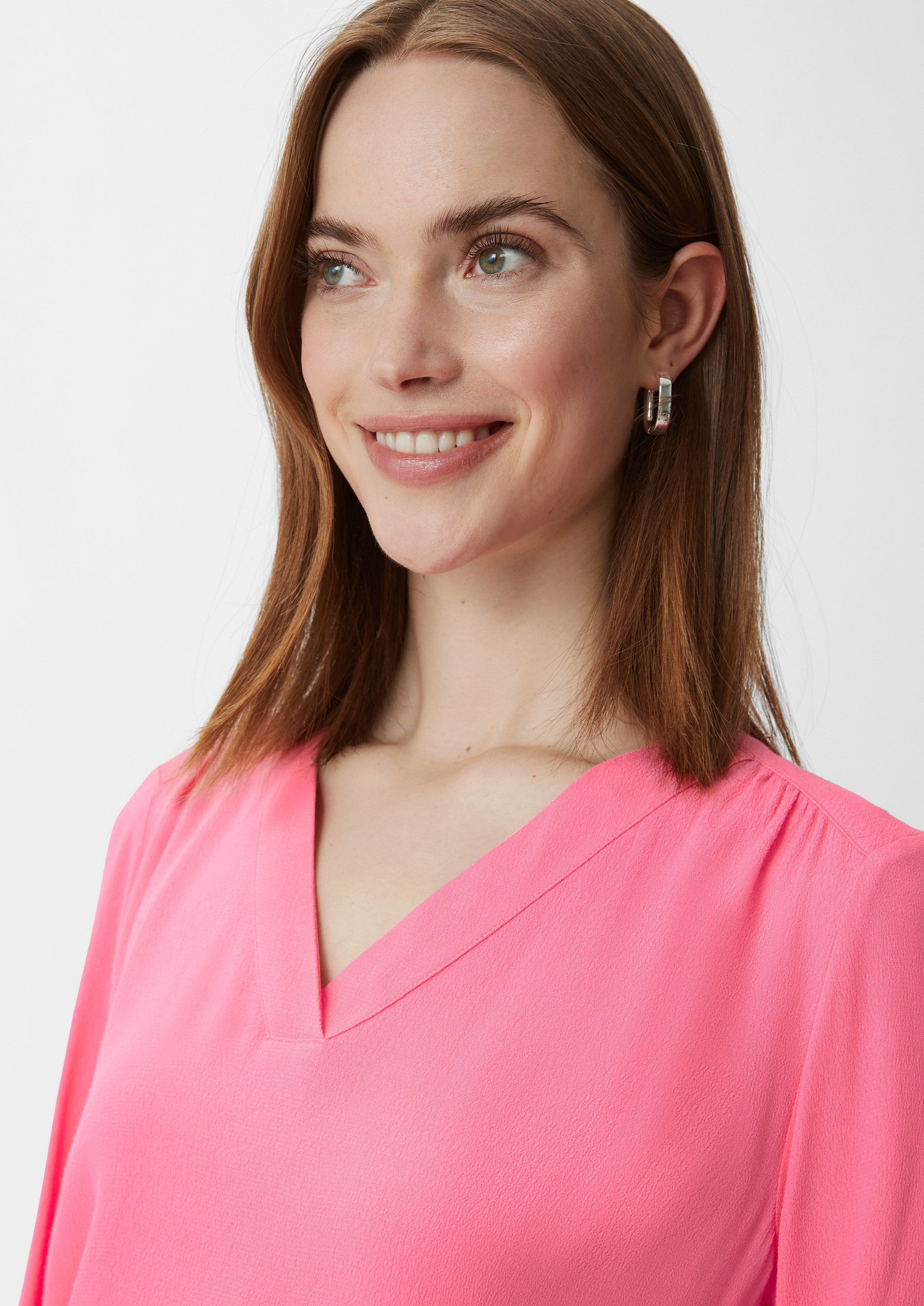 comma Langarmbluse Bluse Crêpebluse mit V-Ausschnitt