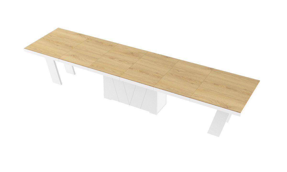 160-412cm XXL Esstisch ausziehbar Design HEG-111 designimpex Natur - Hochglanz Tisch Konferenztisch Hochglanz Weiß Eiche