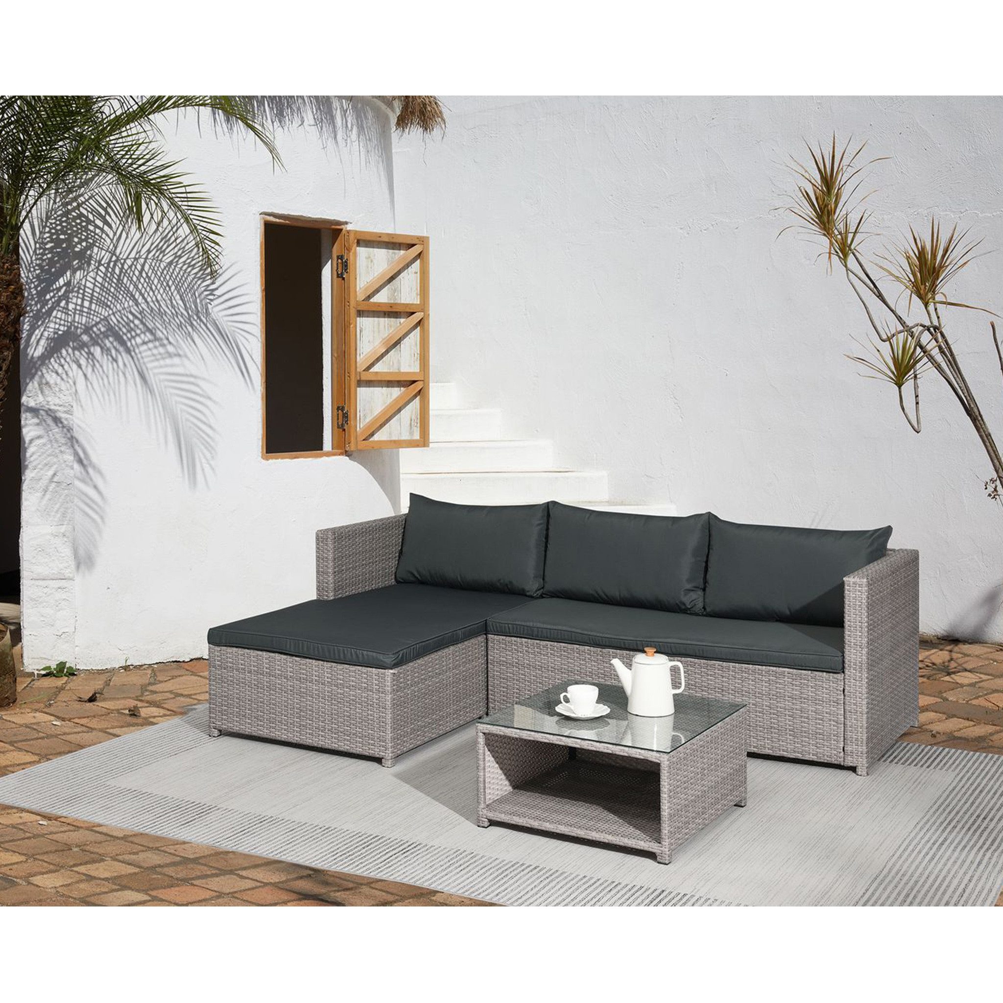 Happy Home Loungeset 3-tlg. Freizeitsofa Loungeset mit Tisch für Garten Terrasse Balkon