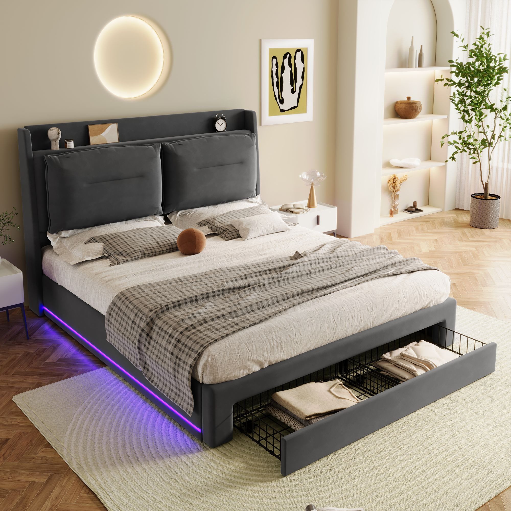 Flieks Polsterbett, LED Hydraulisches Stauraumbett Doppelbett günstig online kaufen
