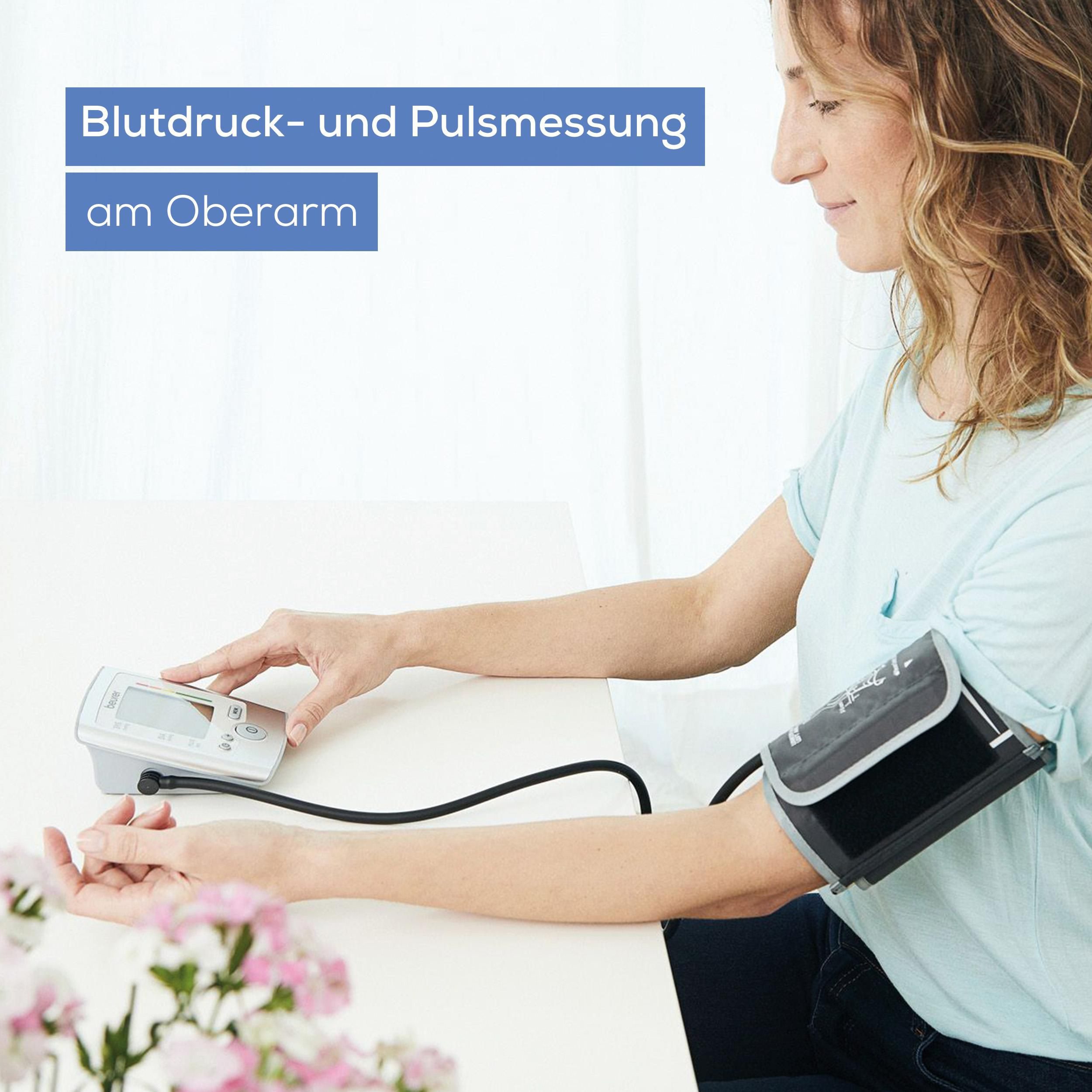 BEURER Oberarm-Blutdruckmessgerät BM 35 mit farbigem Risikoindikator, Durchschnittswertberechnung, Mit Arrhythmie-Erkennung, inkl. Aufbewahrungstasche und Blutdruckpass