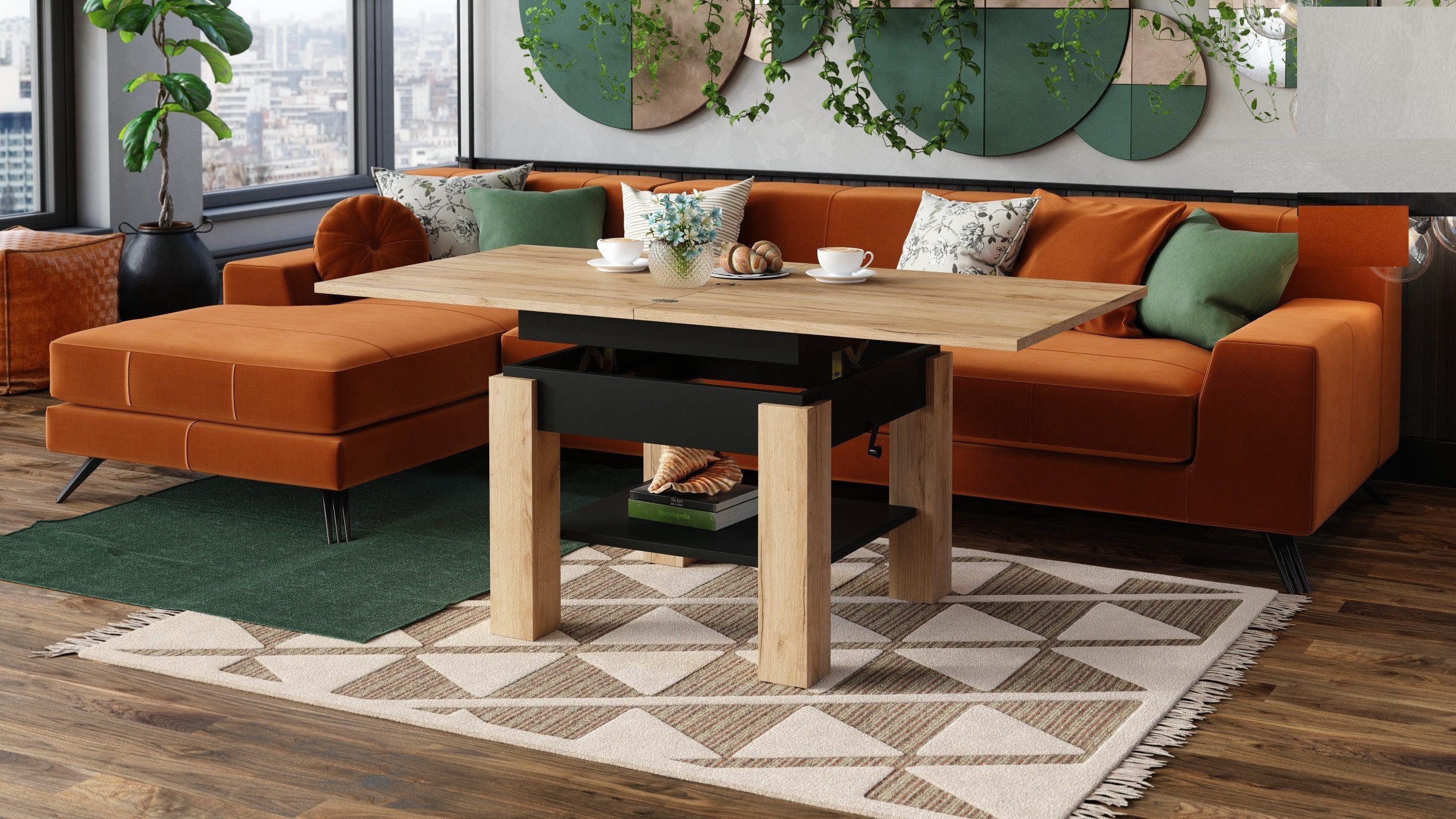 designimpex Couchtisch Design Cleo stufenlos höhenverstellbar aufklappbar Esstisch