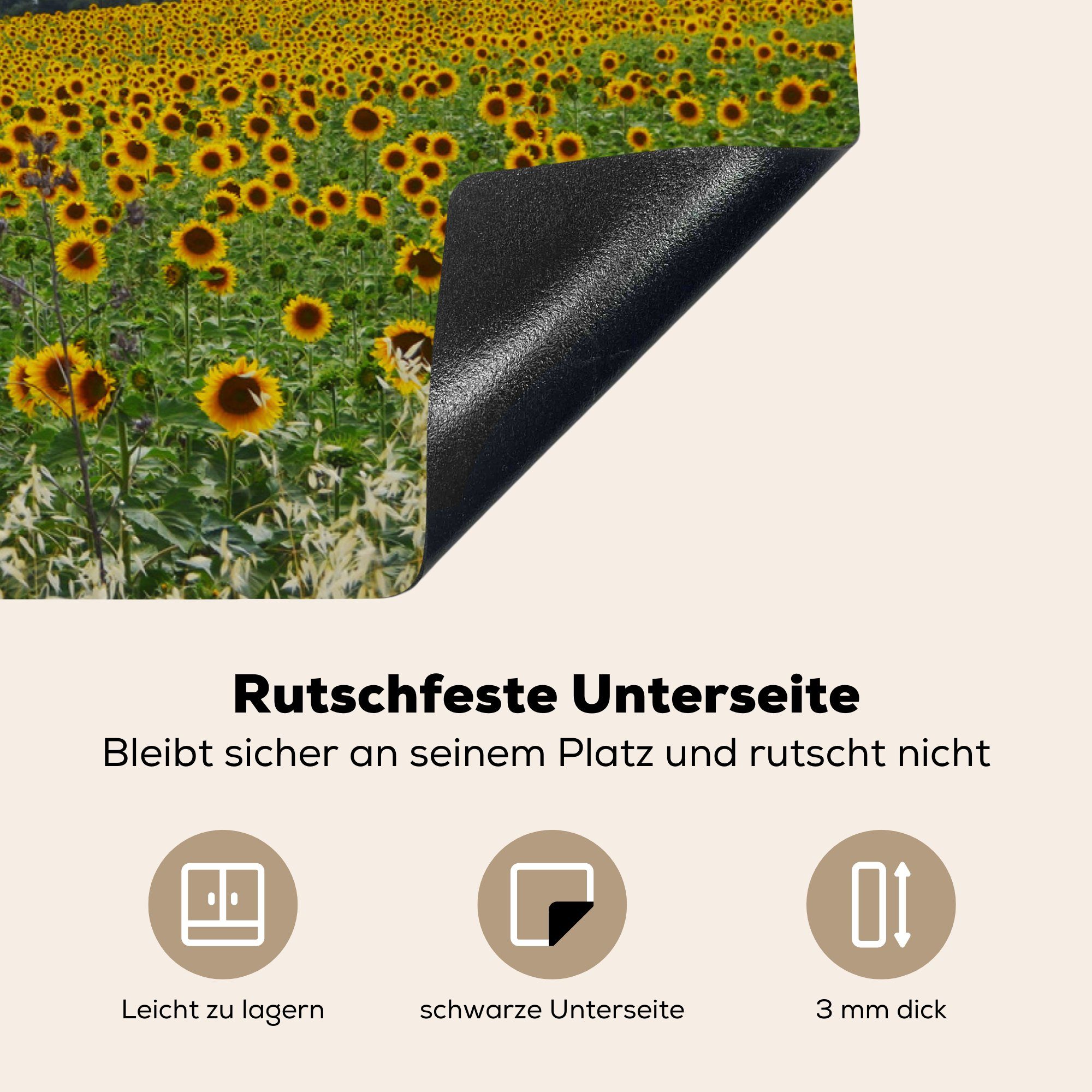 für einem Vinyl, auf die MuchoWow cm, 81x52 tlg), Spaniens, Schutz die Ceranfeldabdeckung Landschaft küche, und Feld Sonnenblumen Herdblende-/Abdeckplatte Induktionskochfeld (1