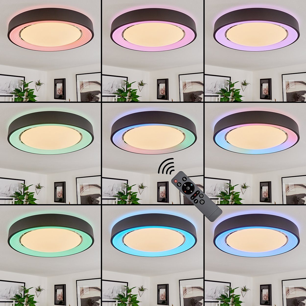 Deckenlampe »Chatillon« dimmbar/RGB hofstein aus Deckenleuchte Fernbedienung, Metall/Kunststoff Nachtlicht/Memory-Funktion Schwarz/Weiß, Kelvin, Farbwechsel, in 6500