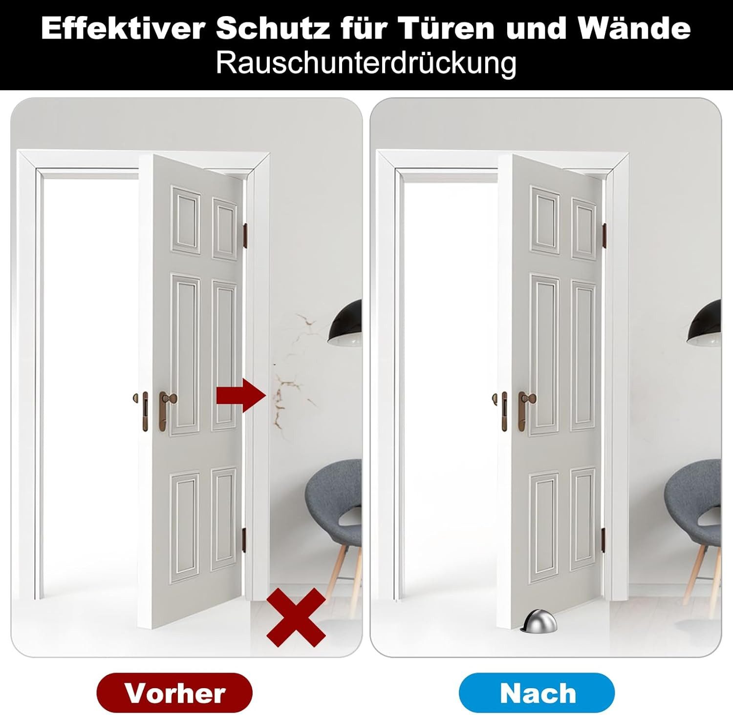 BlingBin Bodentürstopper 4 Stück Edelstahl Türstopper Boden Selbstklebend mit Gummipuffern (4er Set, 4 St., 4pcs), Türstopper Boden Kleben mit 3M Magnet Klebepa – Bild 5 von 5