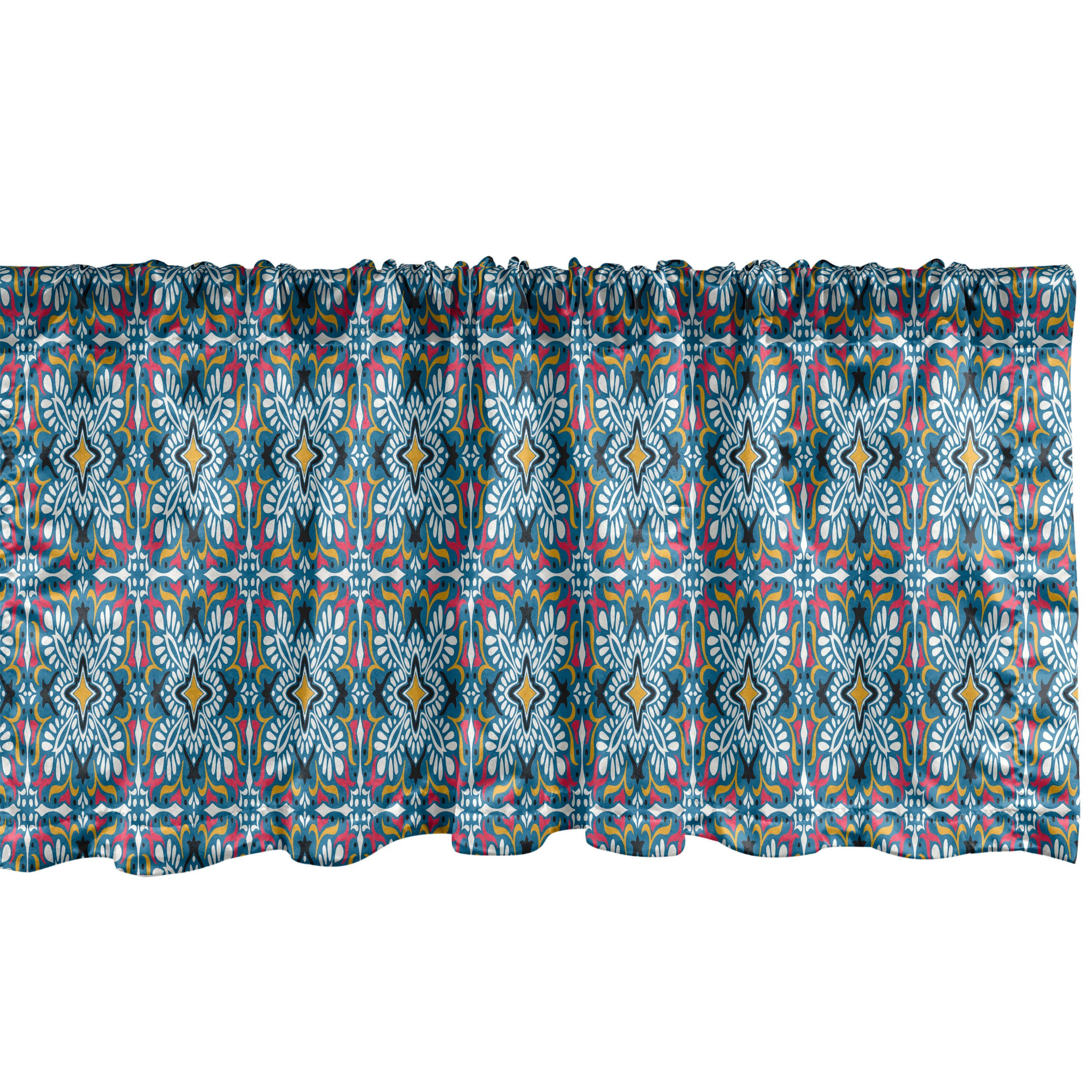 Scheibengardine Vorhang Volant für Küche Schlafzimmer Dekor mit Stangentasche, Abakuhaus, Microfaser, Boho Azulejo-Art-Blumenfliesen-Kunst