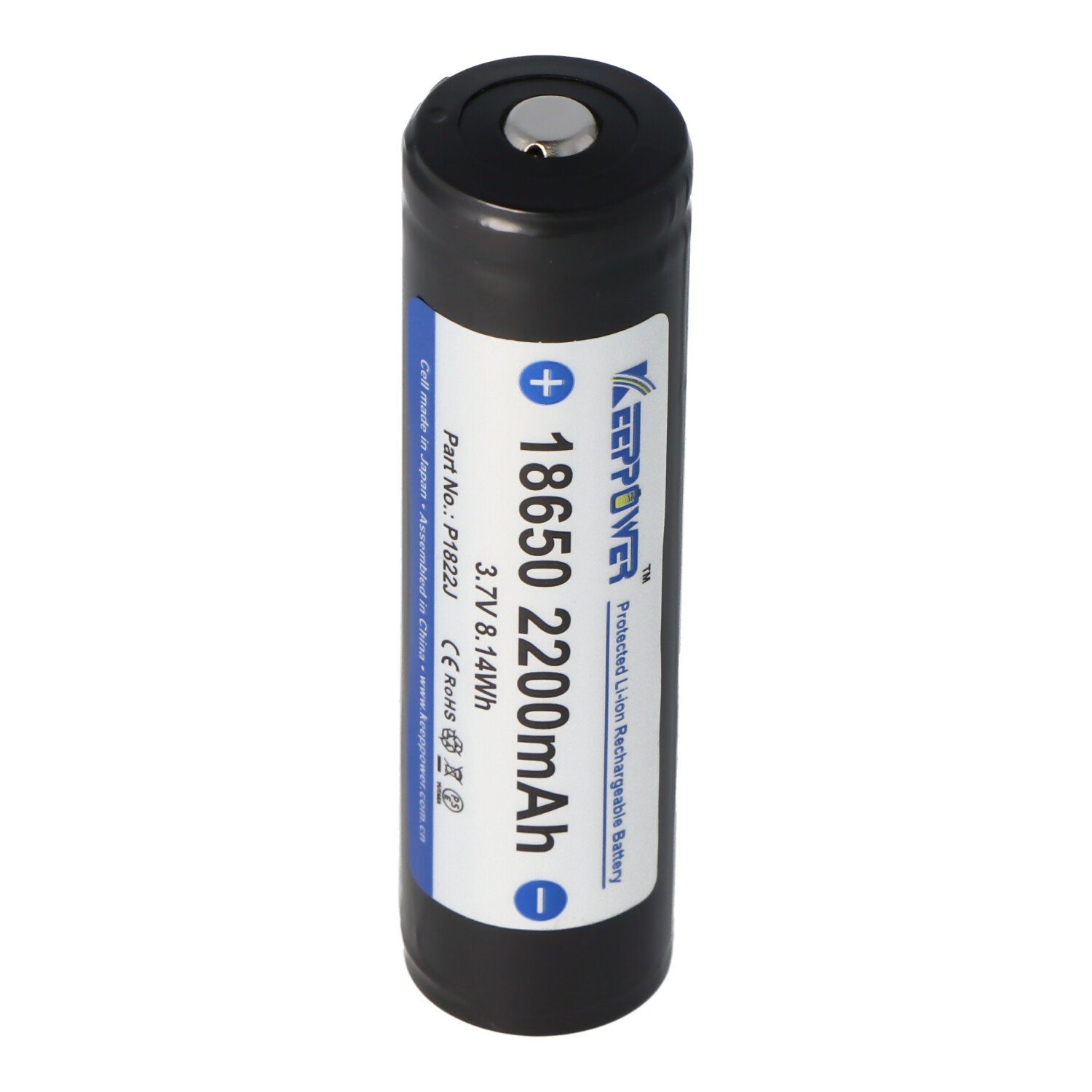 Keeppower 18650 - 2200mAh, 3,7V Li-Ion-Akku geschützt 68,9x18,5mm Akku