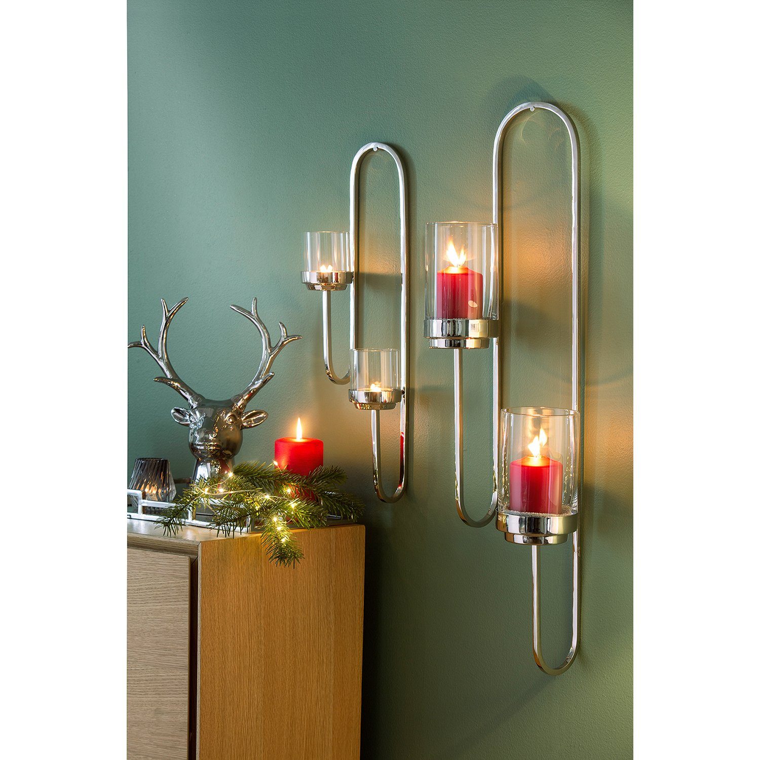 Fink Wandkerzenhalter SAXON Wandleuchter - H. 60cm - klar/silber - Edelstah günstig online kaufen