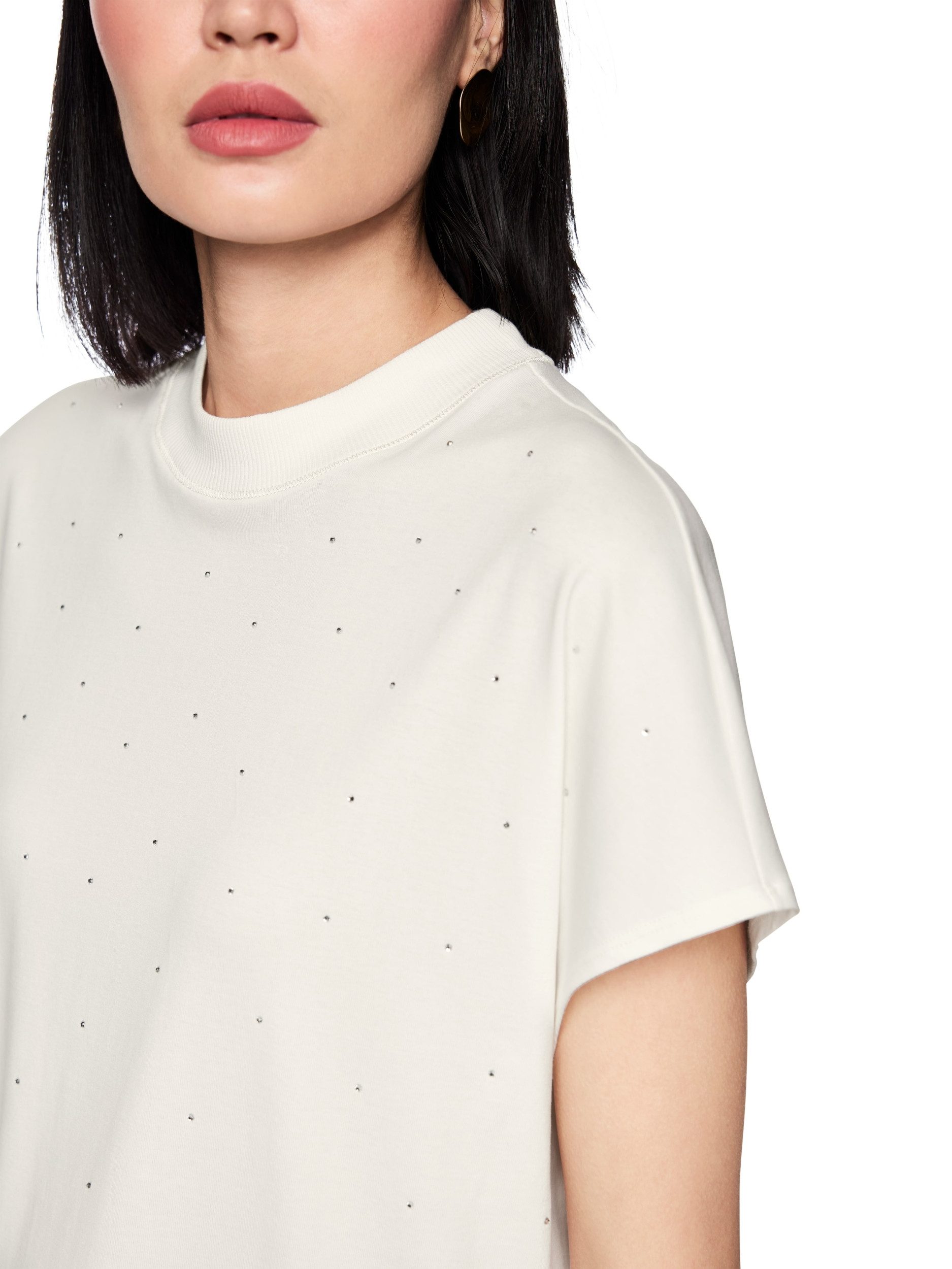 Marc Cain Kurzarmshirt Kurzarm T-Shirt mit Hotfix-Steinen - Regular Fit